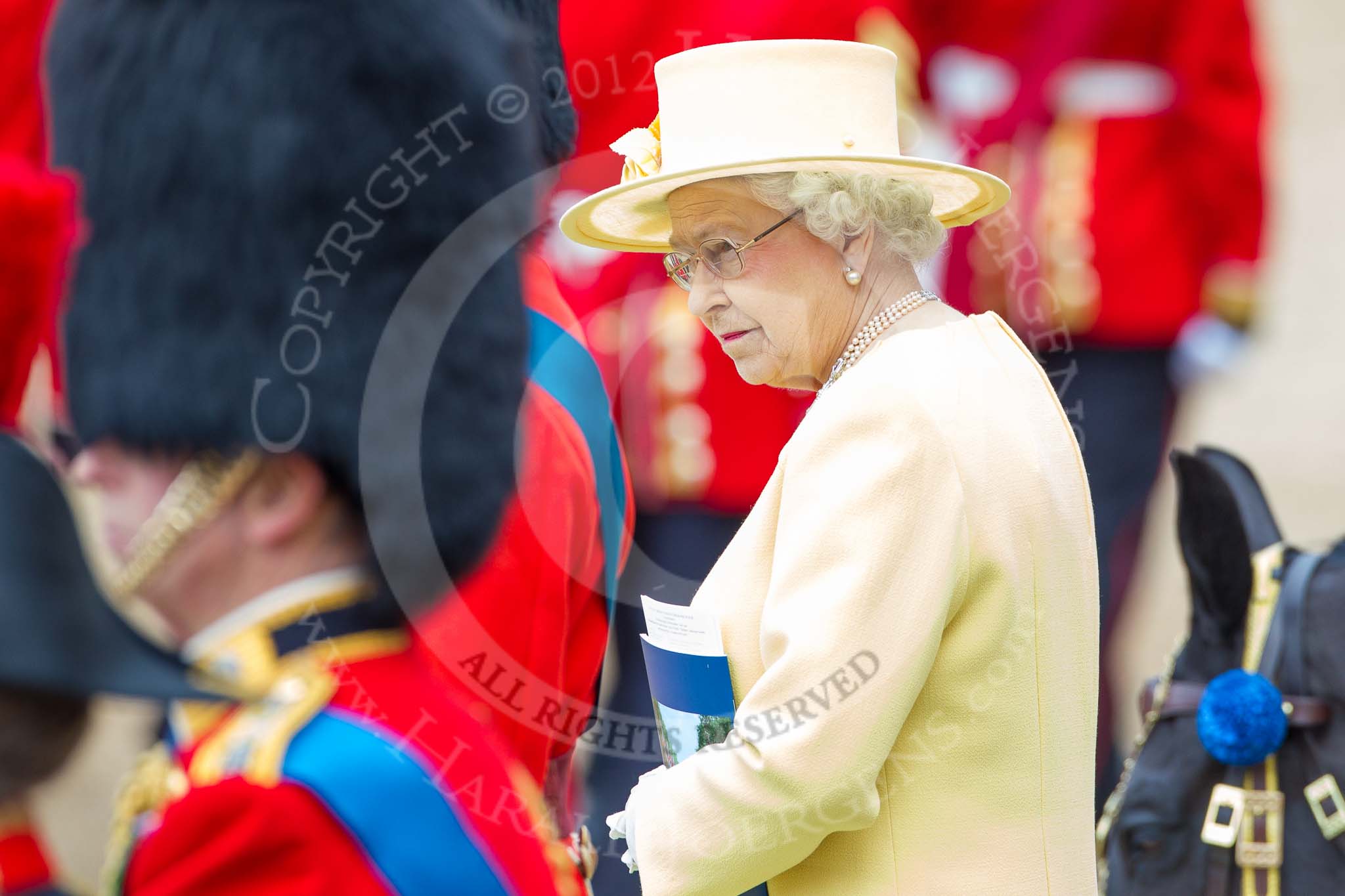 Trooping the Colour 2012: HM The Queen, HRH Prince Philip, and the Royal Colonels watching the March Past..
Horse Guards Parade, Westminster,
London SW1,

United Kingdom,
on 16 June 2012 at 11:38, image #436