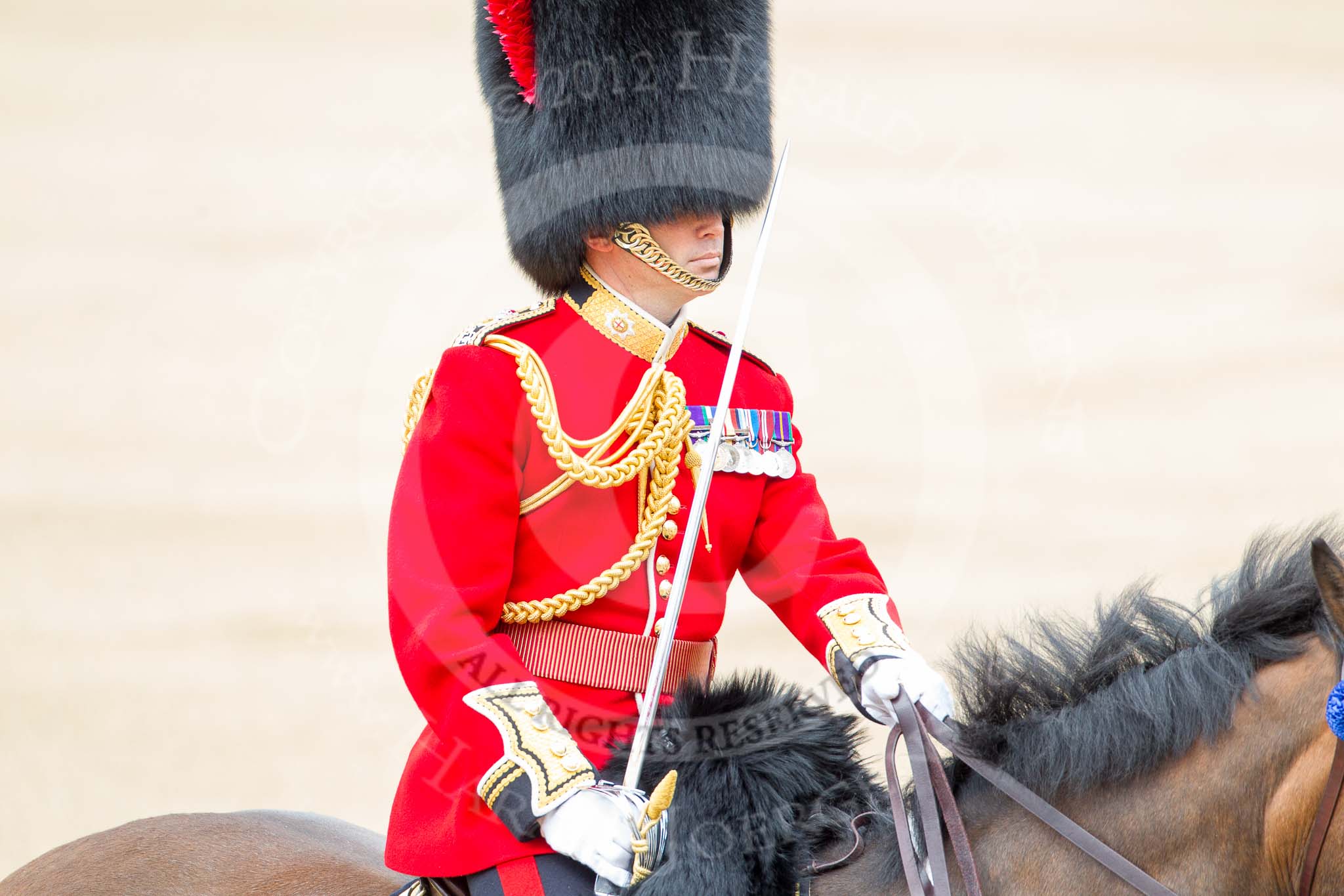 Trooping the Colour 2012: The Field Officer in Brigade Waiting, Lieutenant Colonel R C N Sergeant, Coldstream Guards..
Horse Guards Parade, Westminster,
London SW1,

United Kingdom,
on 16 June 2012 at 11:40, image #455