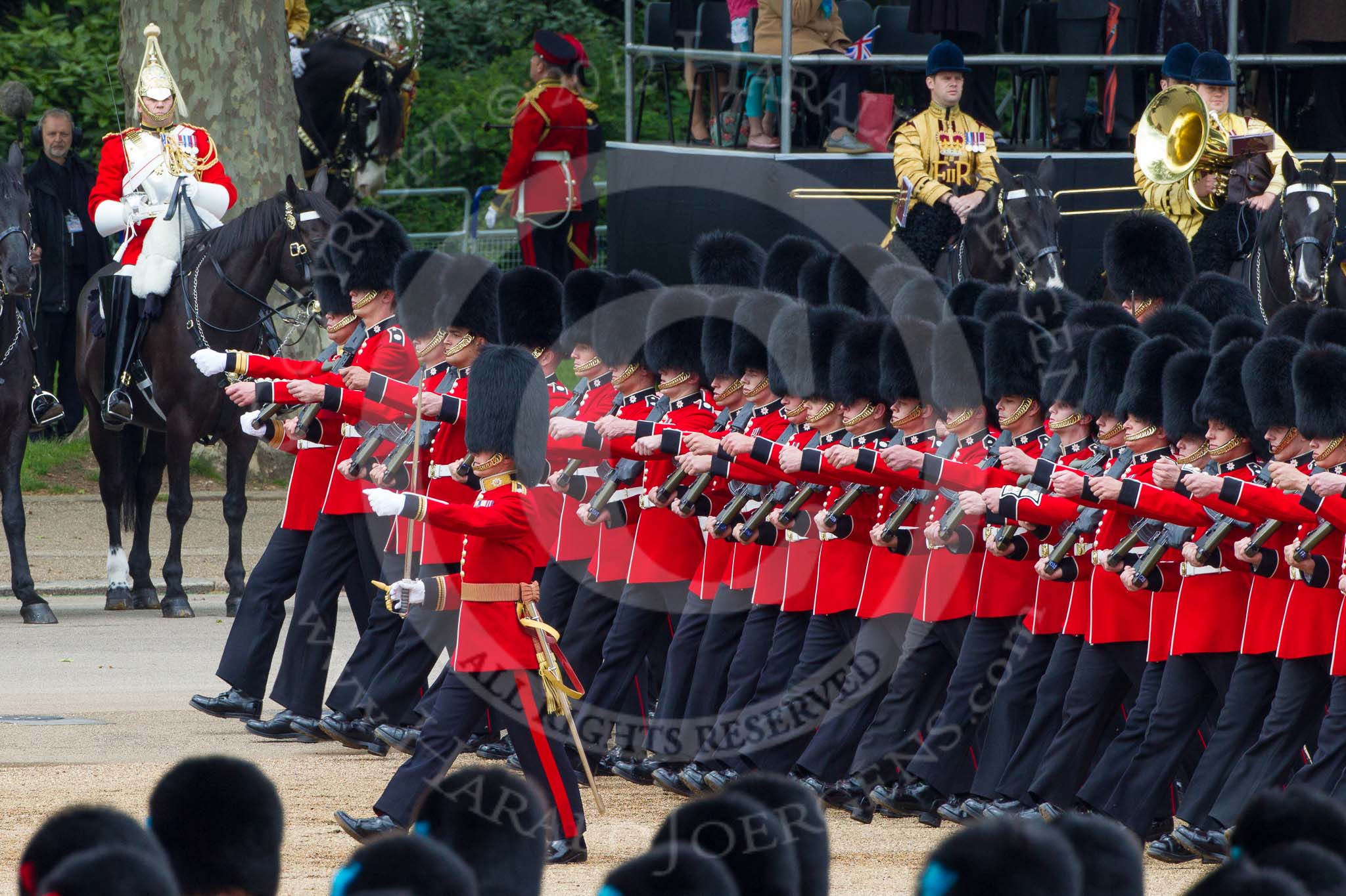 Trooping the Colour 2012: The March Past: No. 1 Guard (Escort to the Colour)
1st Battalion Coldstream Guards, in front Major C M J d’Apice..
Horse Guards Parade, Westminster,
London SW1,

United Kingdom,
on 16 June 2012 at 11:42, image #466