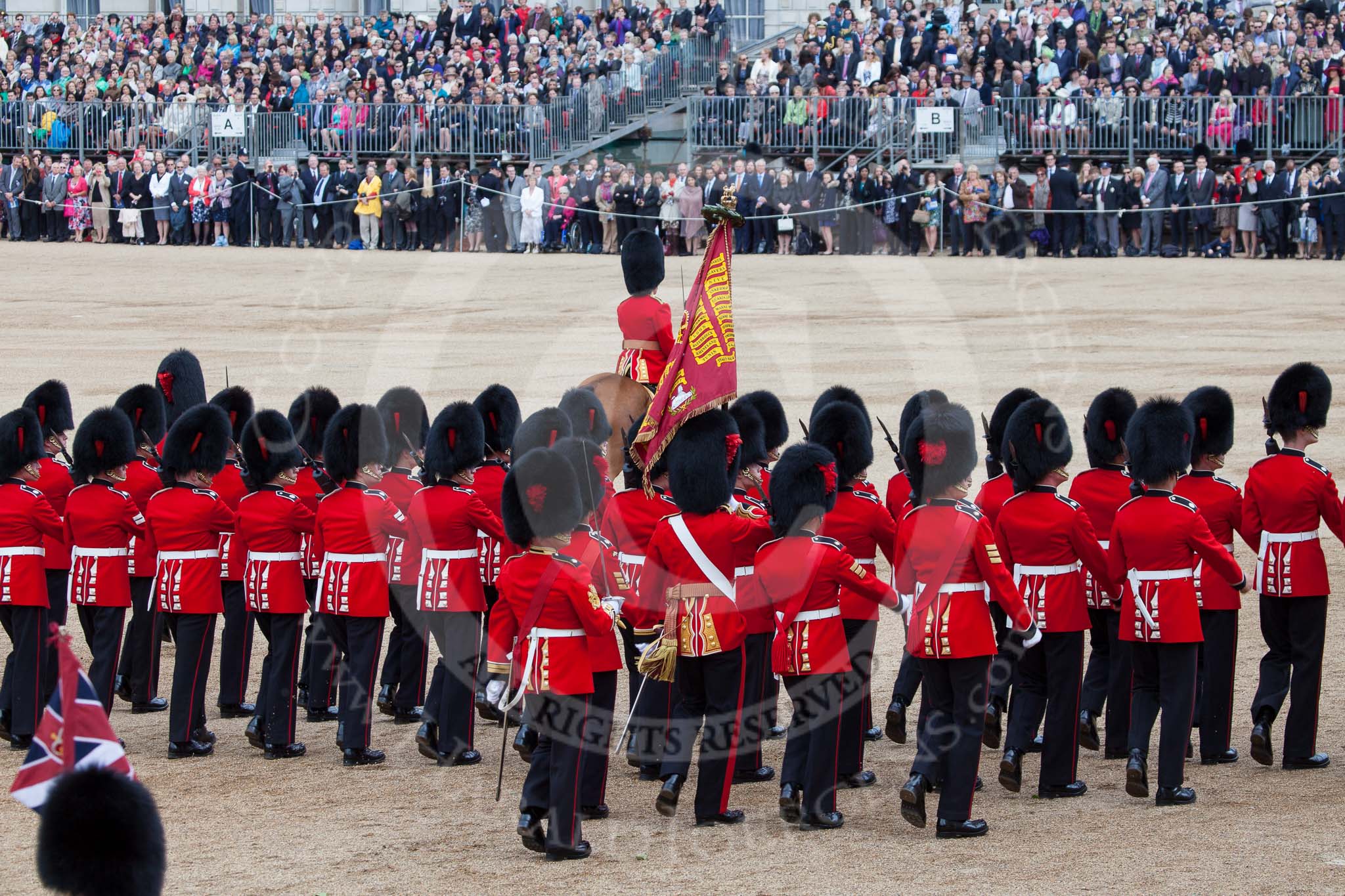 Trooping the Colour 2012: Parading the Colour in front of Her Majesty - No. 1 Guard, the Escort to the Colour, during the second round of the March Past..
Horse Guards Parade, Westminster,
London SW1,

United Kingdom,
on 16 June 2012 at 11:46, image #489