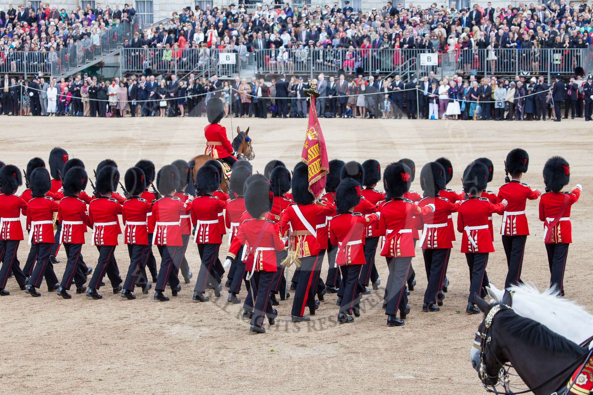Trooping the Colour 2012: Parading the Colour in front of Her Majesty - No. 1 Guard, the Escort to the Colour, during the second round of the March Past..
Horse Guards Parade, Westminster,
London SW1,

United Kingdom,
on 16 June 2012 at 11:46, image #491
