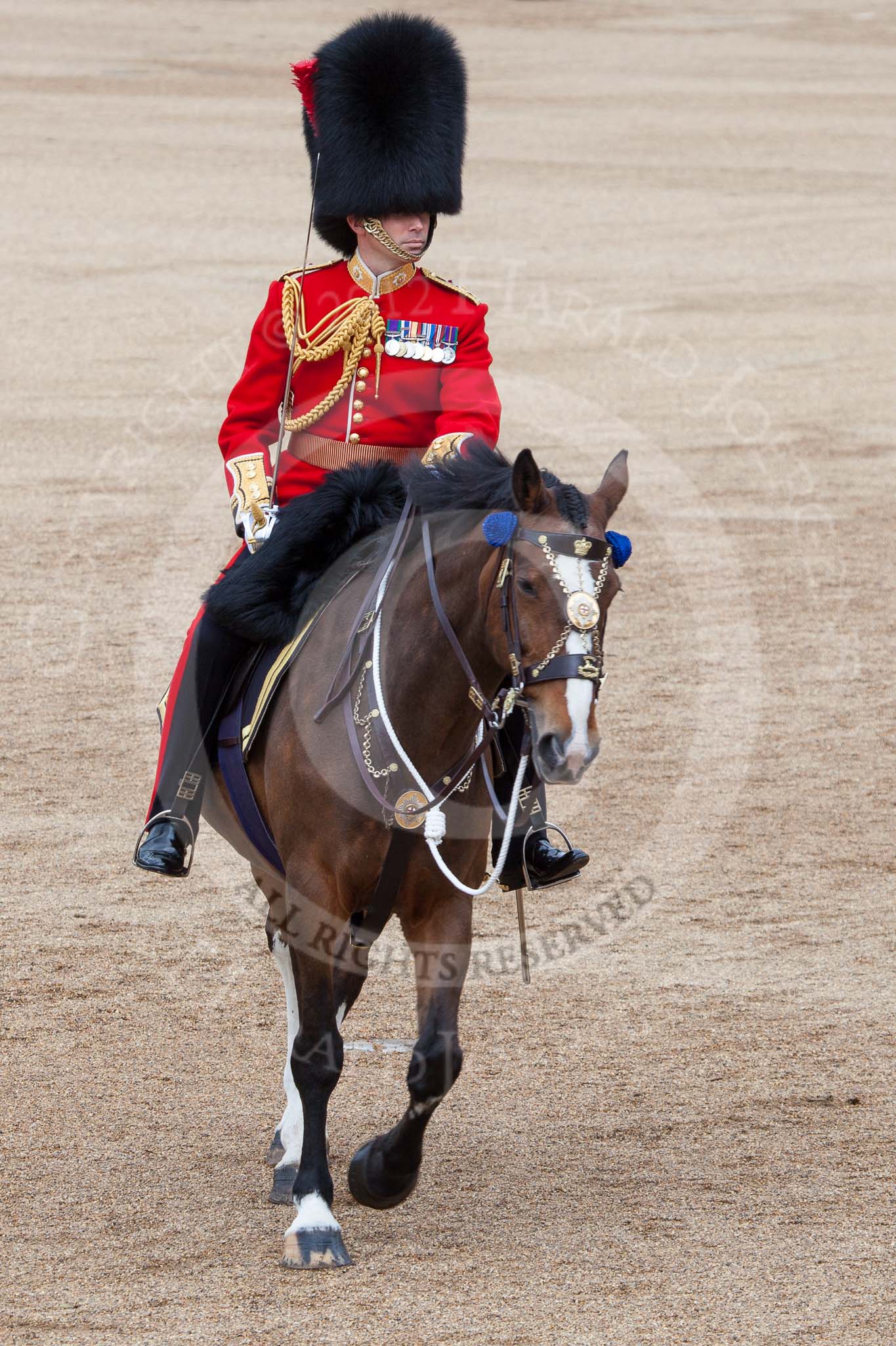 Trooping the Colour 2012: The Field Officer in Brigade Waiting, Lieutenant Colonel R C N Sergeant, Coldstream Guards, riding Burniston..
Horse Guards Parade, Westminster,
London SW1,

United Kingdom,
on 16 June 2012 at 11:47, image #505