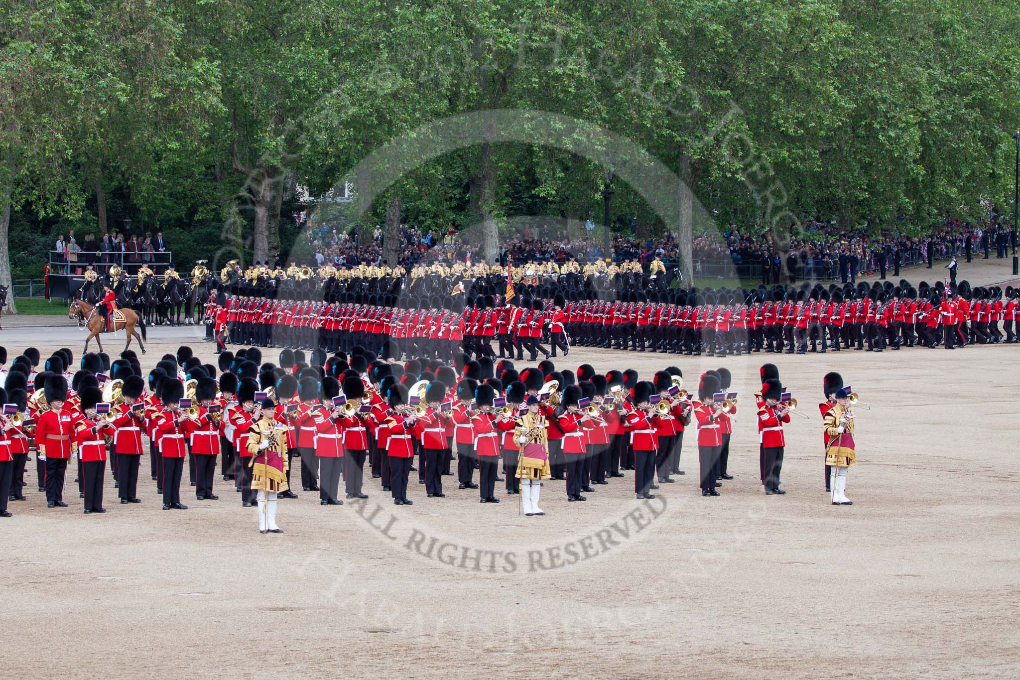 Trooping the Colour 2012: The March Past in Quick Time, the guards divisions turning left again along St. James's Park..
Horse Guards Parade, Westminster,
London SW1,

United Kingdom,
on 16 June 2012 at 11:48, image #510