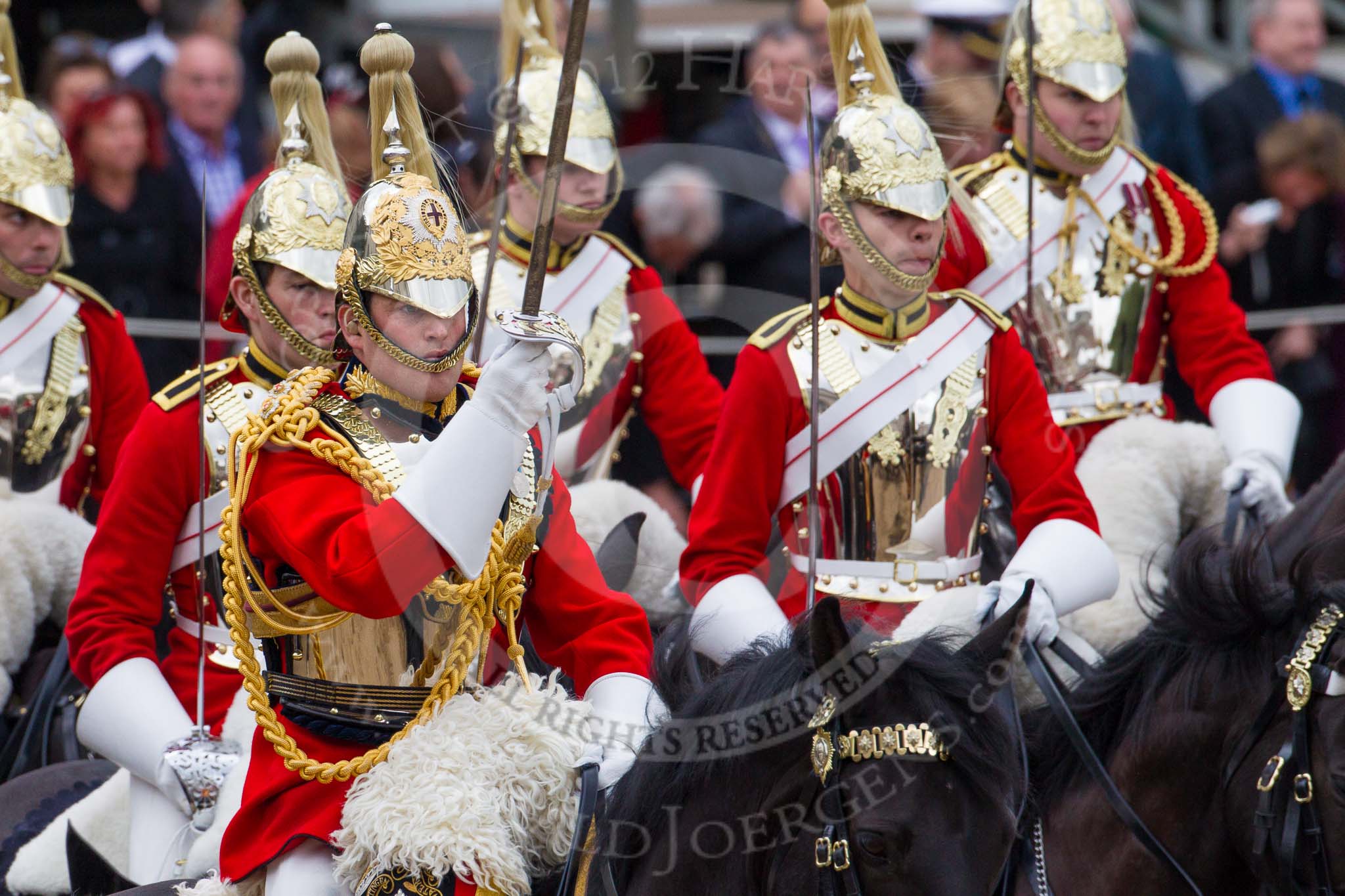 Trooping the Colour 2012: Troopers from The Life Guards during the Ride Past..
Horse Guards Parade, Westminster,
London SW1,

United Kingdom,
on 16 June 2012 at 11:59, image #591