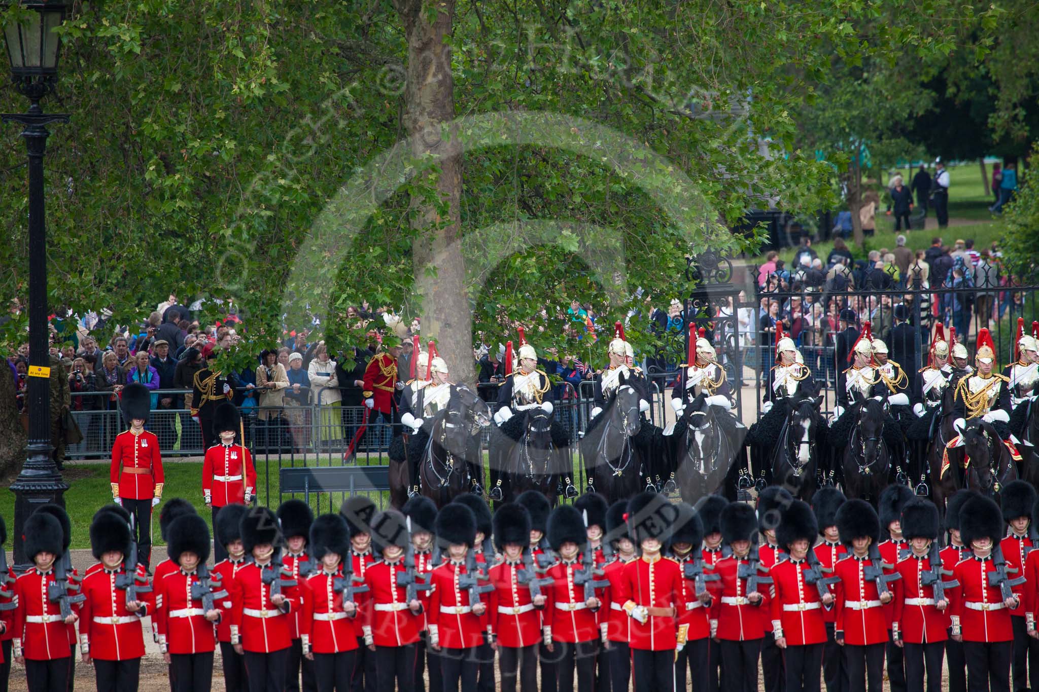 Trooping the Colour 2012: The Ride Past: TheBlues and Royals, in position again at the St. James's Park side of Horse Guards Parade..
Horse Guards Parade, Westminster,
London SW1,

United Kingdom,
on 16 June 2012 at 12:01, image #605