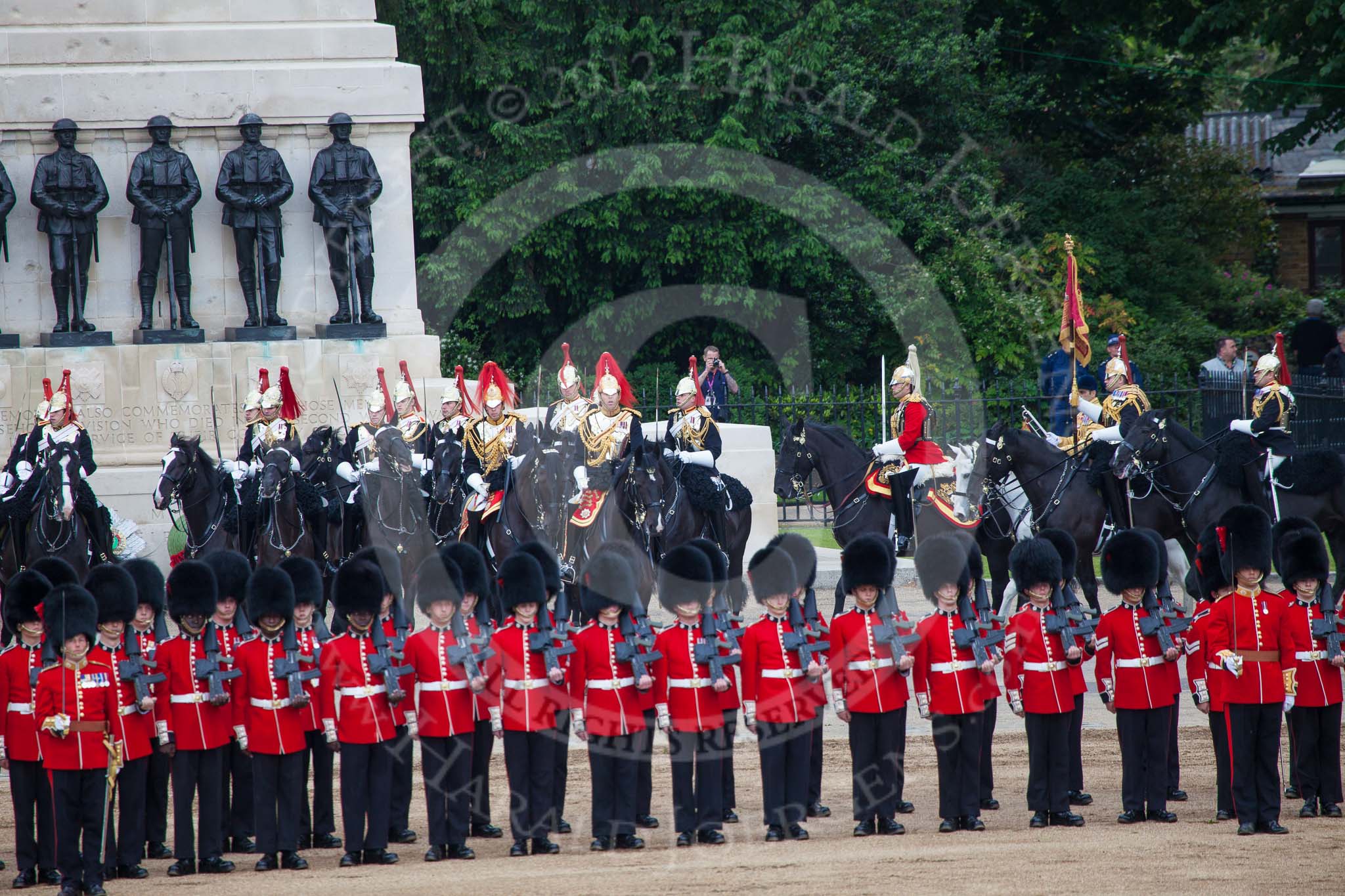 Trooping the Colour 2012: The Ride Past: TheBlues and Royals, in position again at the St. James's Park side and in front of the Guards Memoria after the Ride Past..
Horse Guards Parade, Westminster,
London SW1,

United Kingdom,
on 16 June 2012 at 12:01, image #606