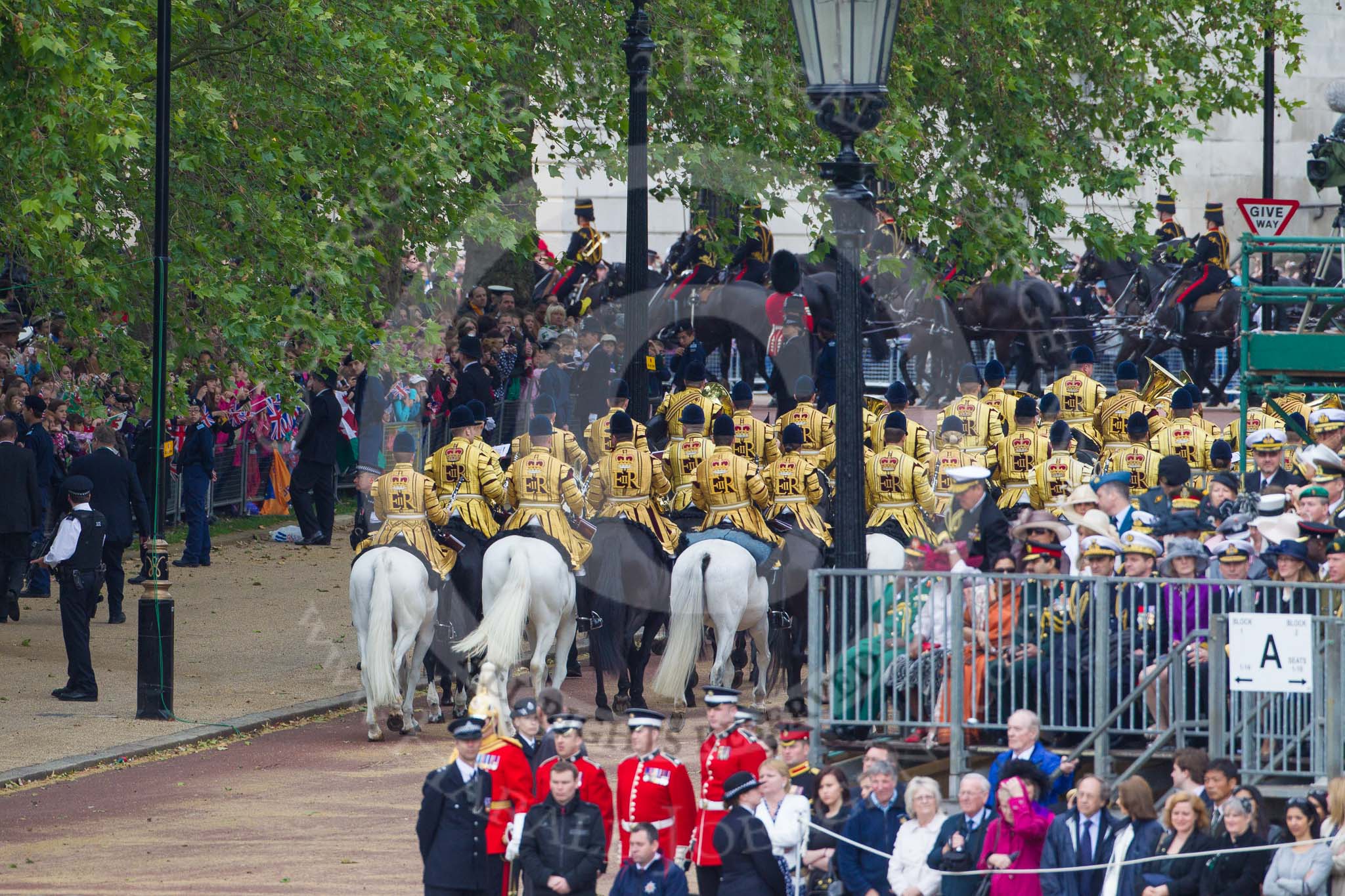 Trooping the Colour 2012: The Massed Mounted Bands are moving up the access road to The Mall, ready for the March Off..
Horse Guards Parade, Westminster,
London SW1,

United Kingdom,
on 16 June 2012 at 12:05, image #622