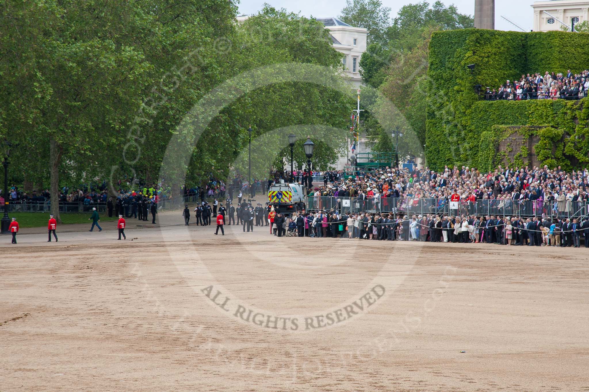 Trooping the Colour 2012: After the parade - the access road to The Mall is cleared whilst the spectators in front and up the ivy covered Citadel wait..
Horse Guards Parade, Westminster,
London SW1,

United Kingdom,
on 16 June 2012 at 12:18, image #701
