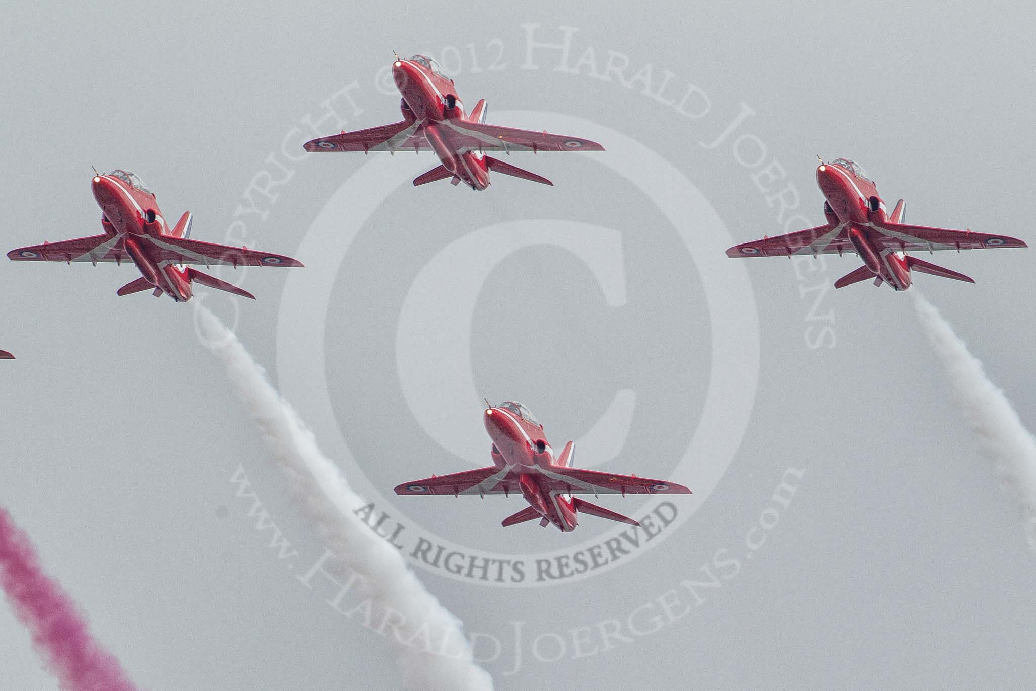 Trooping the Colour 2012: The Flypast: The Red Arrows..
Horse Guards Parade, Westminster,
London SW1,

United Kingdom,
on 16 June 2012 at 13:02, image #740