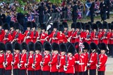 Photo 1206161030251D42701HaraldJoergens Trooping the Colour 2012: No. 1 Guard (Escort for the Colour), 1st Battalion Coldstream Guards, arriving at Horse Guards Parade. In the centre the Colour Sergeant Paul Baines MC, carrying the encased Colour..
Horse Guards Parade, Westminster,
London SW1,
United Kingdom,
on 16 June 2012 at 10:30, image #69