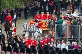 Trooping the Colour 2012: The Glass Coach Her Majesty is using on the day because of the unstable weather. In control of the two Windsor Grey horses Head Cochman Mark Hargreaves..
Horse Guards Parade, Westminster,
London SW1,

United Kingdom,
on 16 June 2012 at 10:57, image #149