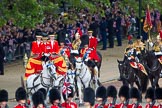 Trooping the Colour 2012: Just visible behind the Glass Coach - HRH The Prince of Wales and HRH the Duke of Kent, and on the right the Princess Royal as Royal Colonels..
Horse Guards Parade, Westminster,
London SW1,

United Kingdom,
on 16 June 2012 at 10:58, image #150
