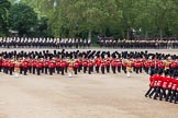 Trooping the Colour 2012: The Massed Bands during the March Past. Behind them, in front of St. James's Park, the Life Guards on the left, and the Mounted Bands of the Household Cavalry on the right..
Horse Guards Parade, Westminster,
London SW1,

United Kingdom,
on 16 June 2012 at 11:38, image #441