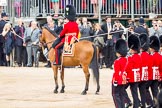 Trooping the Colour 2012: The Major of the Parade, Major Mark Lewis, Welsh Guards, leading the guards divisions during the March Past..
Horse Guards Parade, Westminster,
London SW1,

United Kingdom,
on 16 June 2012 at 11:39, image #445