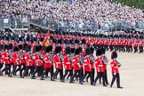 Trooping the Colour 2012: The March Past: No. 1 Guard (Escort to the Colour), 1st Battalion Coldstream Guards, marching along the western side of Horse Guards Parade for the second time, turning to the left again..
Horse Guards Parade, Westminster,
London SW1,

United Kingdom,
on 16 June 2012 at 11:44, image #478