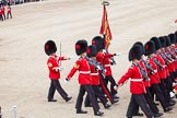 Trooping the Colour 2012: About to parade the Colour in front of Her Majesty, the Ensign, Second Lieutenant Hugo Codrington. To his left the Colour Sergeant, Paul E Baines MC, to his right Sergeant Walker and Sergeant Kashula..
Horse Guards Parade, Westminster,
London SW1,

United Kingdom,
on 16 June 2012 at 11:45, image #487