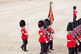 Trooping the Colour 2012: About to parade the Colour in front of Her Majesty, the Ensign, Second Lieutenant Hugo Codrington. To his left the Colour Sergeant, Paul E Baines MC, to his right Sergeant Walker and Sergeant Kashula..
Horse Guards Parade, Westminster,
London SW1,

United Kingdom,
on 16 June 2012 at 11:45, image #488