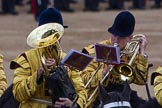 Trooping the Colour 2012: Musicians from the Mounted Bands of the Household Cavalry playing during the Ride Past..
Horse Guards Parade, Westminster,
London SW1,

United Kingdom,
on 16 June 2012 at 11:57, image #578