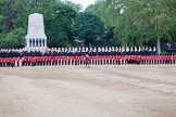 Trooping the Colour 2012: Horse Guards Parade between the Ride Past and the March Off. In the centre the Field Officer, behind the long row of guardsmen formed by No. 1 to No. 5 Guard the Household Cavalry, to the left of the Guards Memorial The Blues and Royals, to the right The Life Guards..
Horse Guards Parade, Westminster,
London SW1,

United Kingdom,
on 16 June 2012 at 12:02, image #611