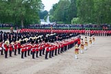 Trooping the Colour 2012: The Massed Bands playing between the Ride Past and March Off. In the centre of the photo, seen in front of the fountain in St. James's Park, the Ensign with the Colour..
Horse Guards Parade, Westminster,
London SW1,

United Kingdom,
on 16 June 2012 at 12:02, image #612