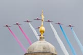 Trooping the Colour 2012: The Flypast: The Red Arrows about to fly over Horse Guards Building..
Horse Guards Parade, Westminster,
London SW1,

United Kingdom,
on 16 June 2012 at 13:02, image #734