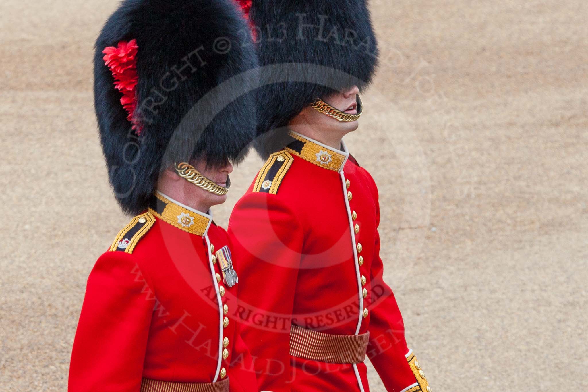 The Colonel's Review 2013: Major T P Y Radcliffe and Second Lieutenant J C Olley, No. 6 Guard, No. 7 Company Coldstream Guards, following the Keepers of the Ground to Horse Guards Arch..
Horse Guards Parade, Westminster,
London SW1,

United Kingdom,
on 08 June 2013 at 09:54, image #27