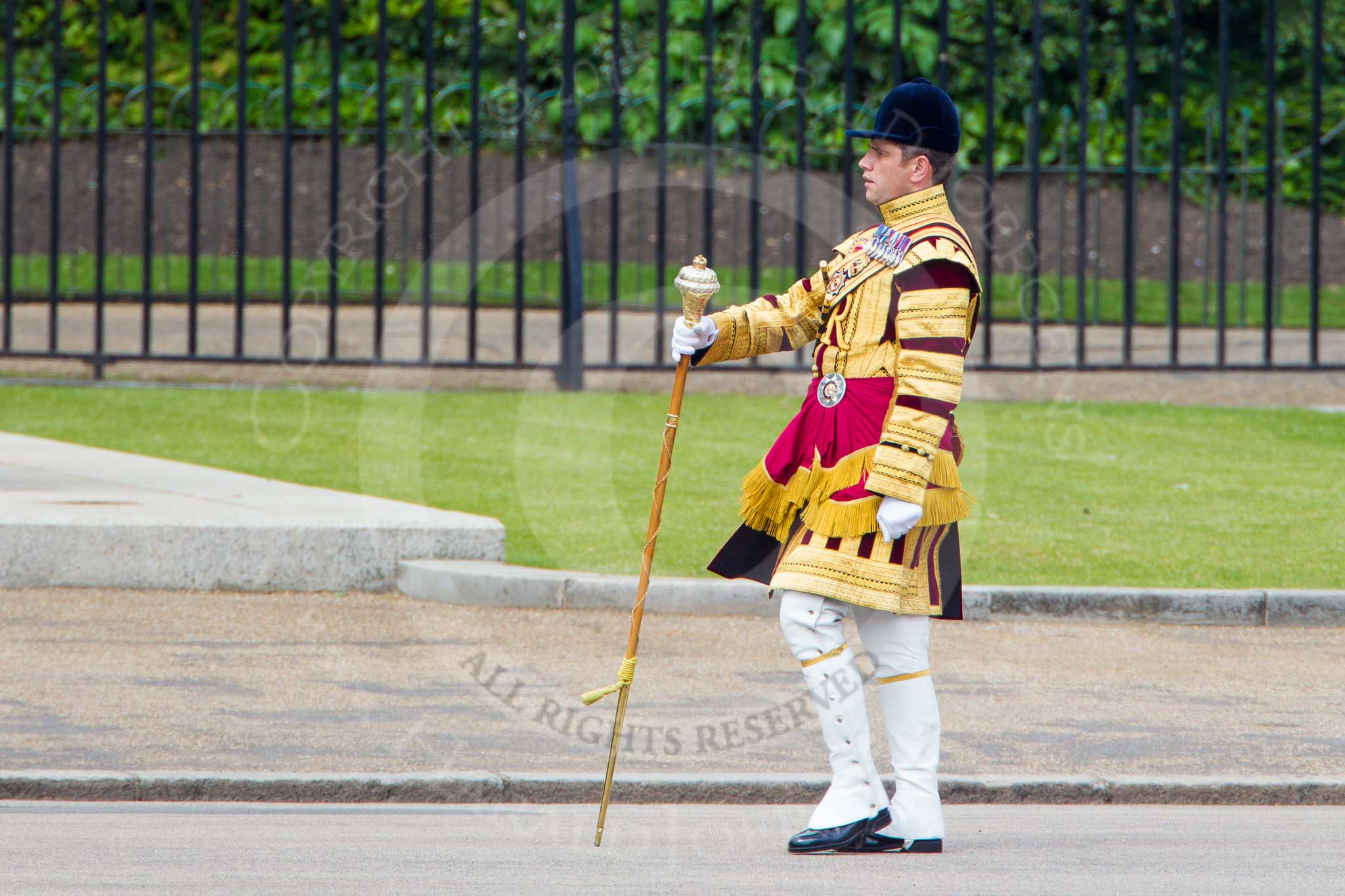 The Colonel's Review 2013: Senior Drum Major Matthew Betts, Grenadier Guards, leading the Band of the Coldstream Guards..
Horse Guards Parade, Westminster,
London SW1,

United Kingdom,
on 08 June 2013 at 10:13, image #44