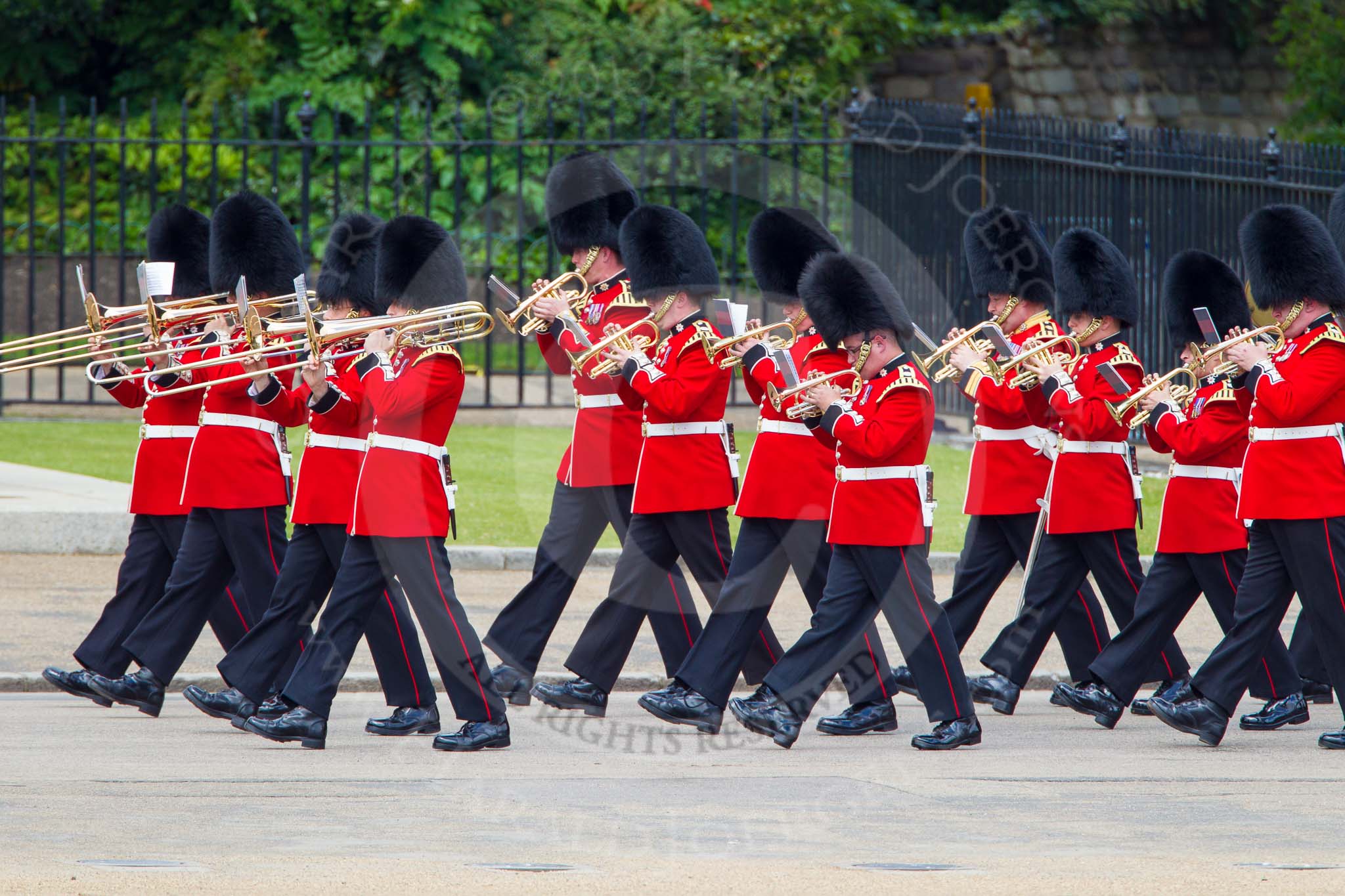 The Colonel's Review 2013: Musicians of the Band of the Coldstream Guards marching on Horse Guards Road..
Horse Guards Parade, Westminster,
London SW1,

United Kingdom,
on 08 June 2013 at 10:13, image #45