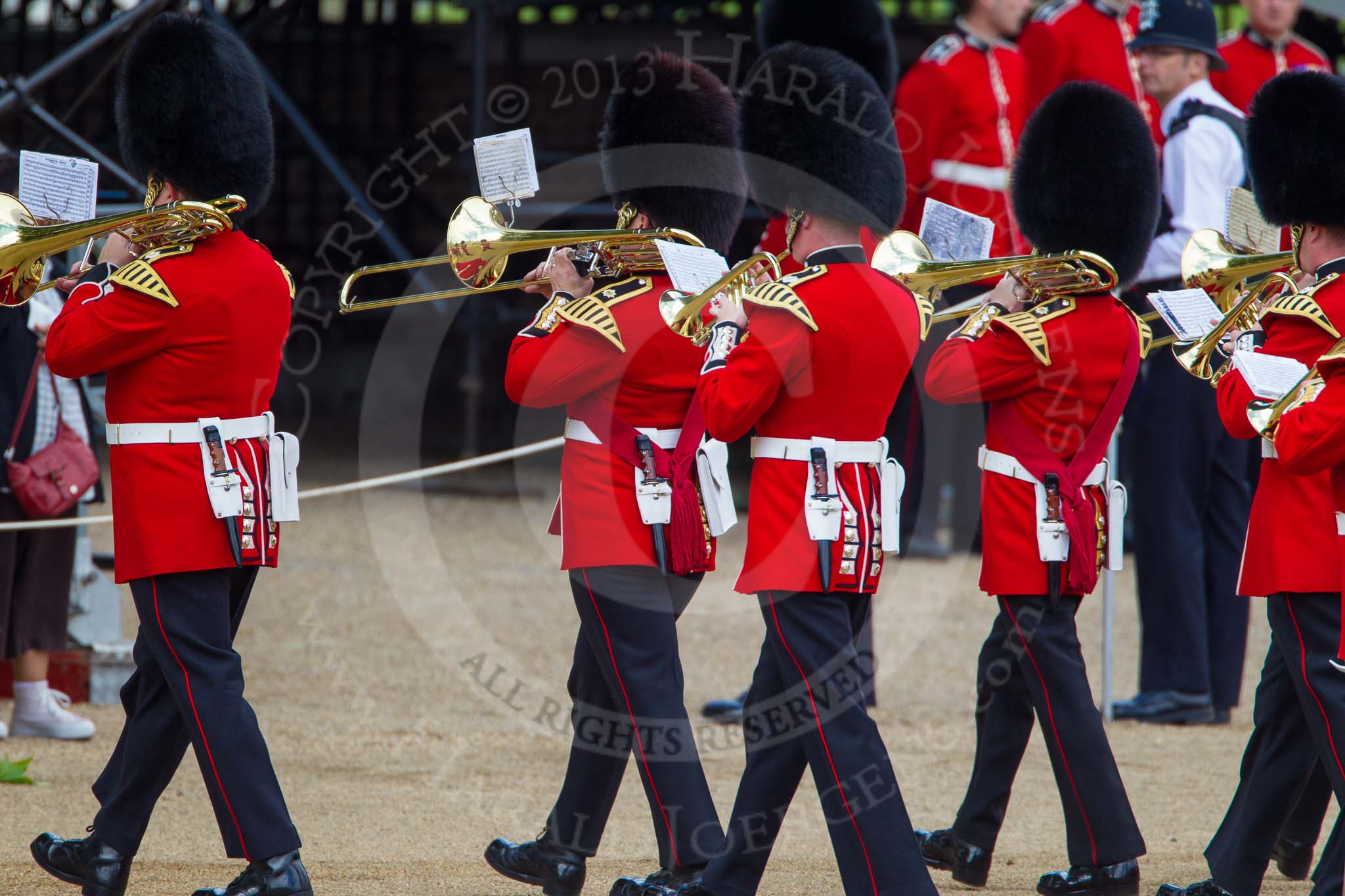 The Colonel's Review 2013: Musicians of the Band of the Irish Guards..
Horse Guards Parade, Westminster,
London SW1,

United Kingdom,
on 08 June 2013 at 10:18, image #71