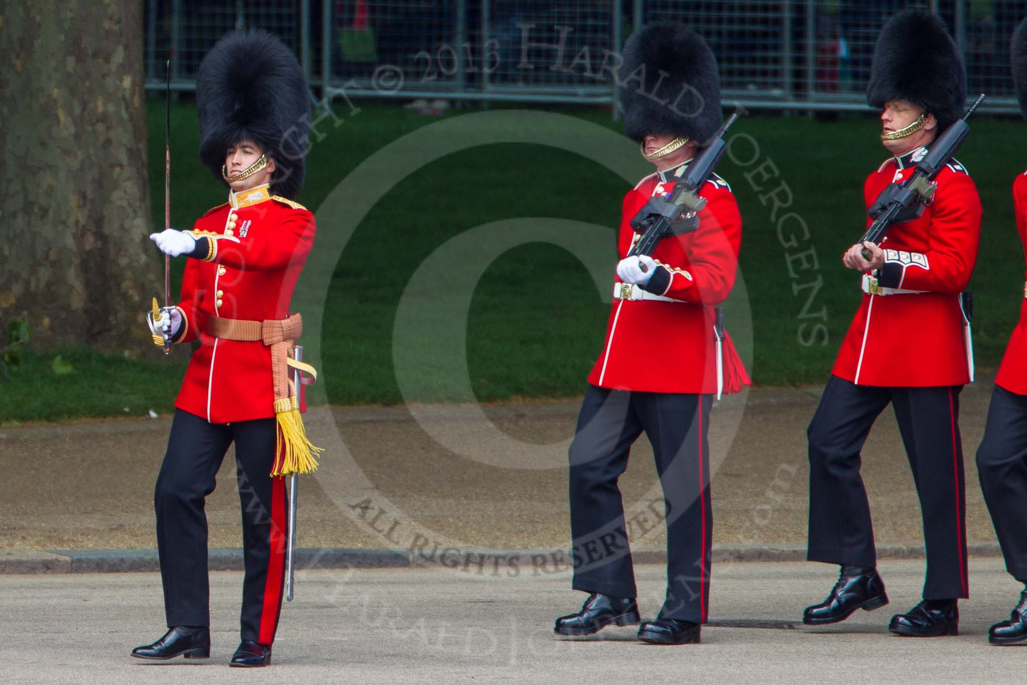 The Colonel's Review 2013: No. 5 Guard, F Company Scots Guards, is marching to their position on Horse Guards Parade..
Horse Guards Parade, Westminster,
London SW1,

United Kingdom,
on 08 June 2013 at 10:25, image #86