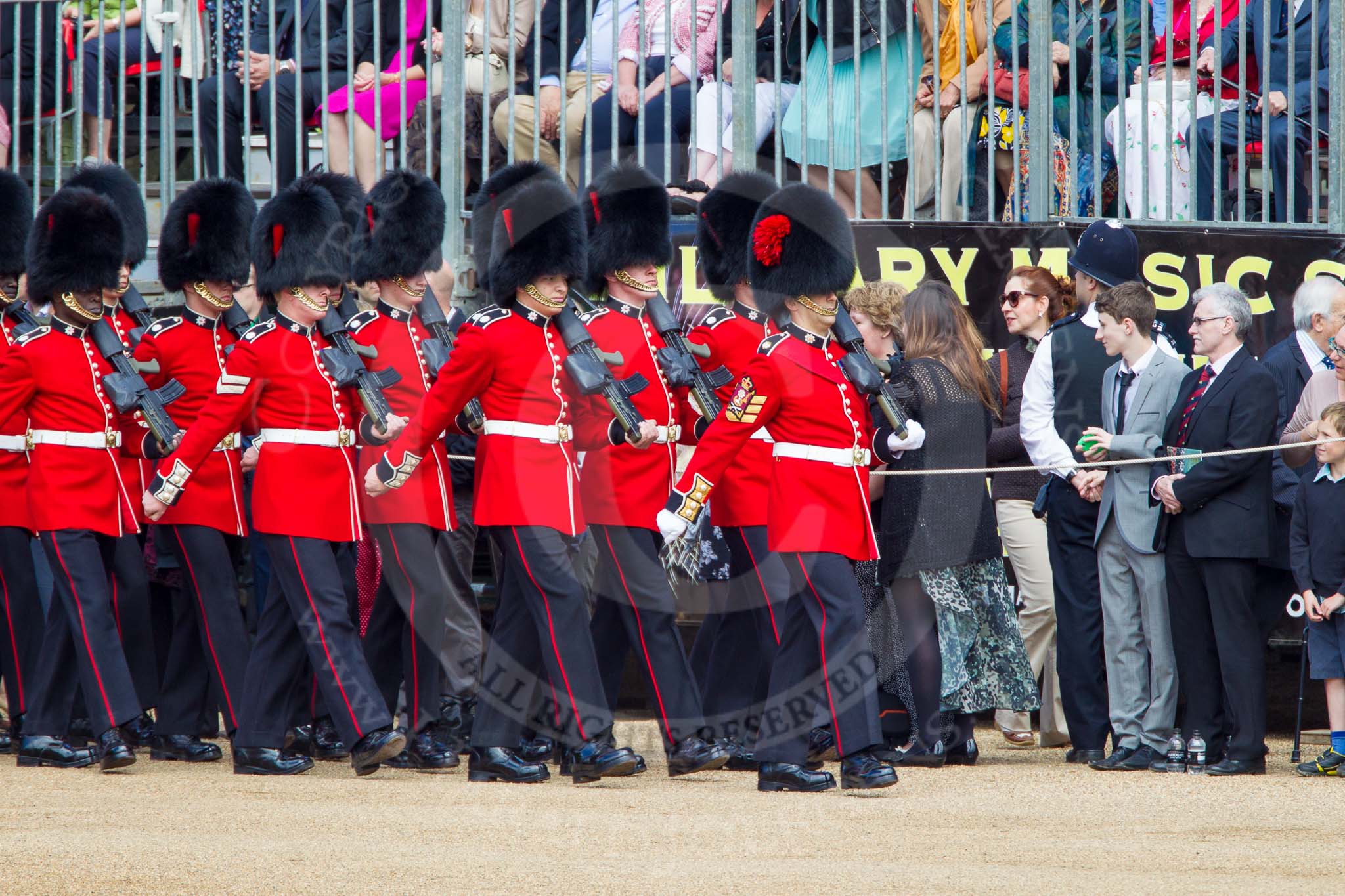 The Colonel's Review 2013: Colour Sergeant T I Pal leading No. 6 Guard, No. 7 Company, Coldstream Guards, along the line of spectators..
Horse Guards Parade, Westminster,
London SW1,

United Kingdom,
on 08 June 2013 at 10:25, image #88