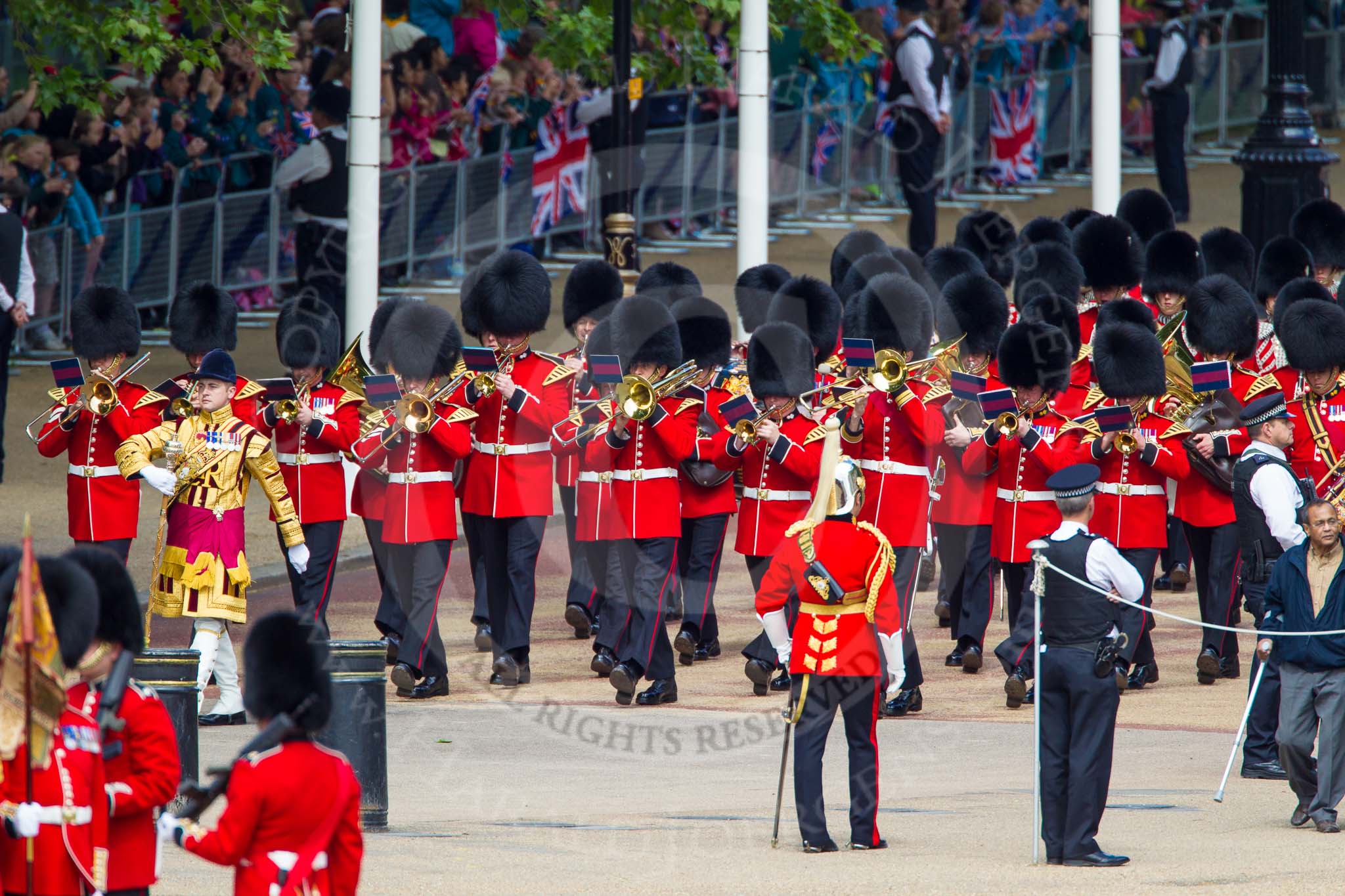 The Colonel's Review 2013: Drum Major D P Thomas, Grenadier Guards, leading the Band of the Grenadier Guards onto Horse Guards Parade..
Horse Guards Parade, Westminster,
London SW1,

United Kingdom,
on 08 June 2013 at 10:26, image #97