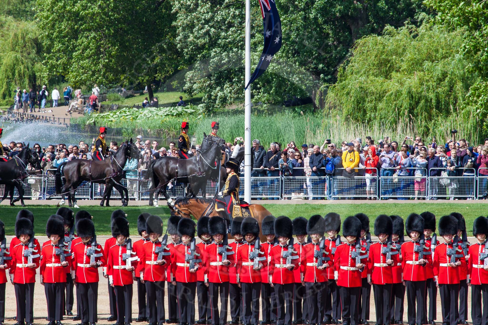 The Colonel's Review 2013: The King's Troop Royal Horse Artillery arrives, and will take position between No. 1 Guard and St. James's Park..
Horse Guards Parade, Westminster,
London SW1,

United Kingdom,
on 08 June 2013 at 10:38, image #182