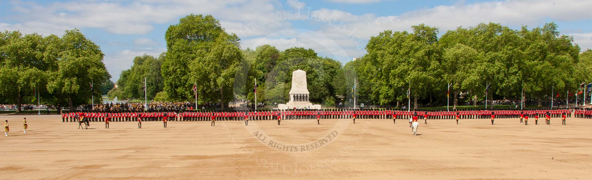 The Colonel's Review 2013: The eighteen officers are marching back towards their Guards, with the Major of the Parade on their left and the Adjutant of the Parade behind..
Horse Guards Parade, Westminster,
London SW1,

United Kingdom,
on 08 June 2013 at 10:41, image #198