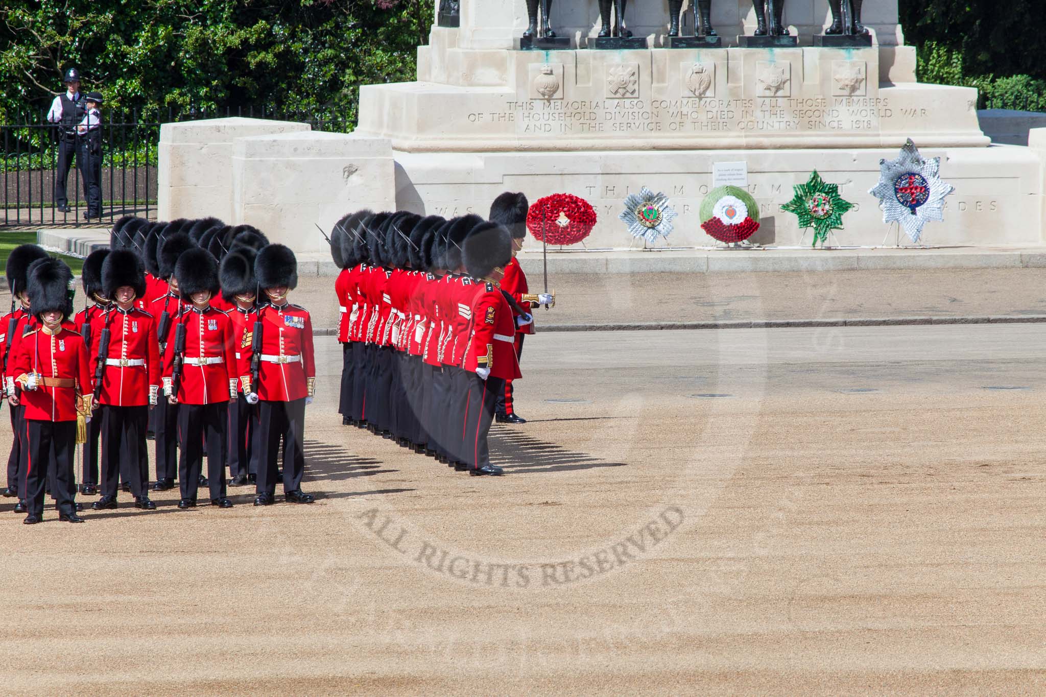 The Colonel's Review 2013: No. 3 Guard, 1st Battalion Welsh Guards, at the gap in the line for members of the Royal Family..
Horse Guards Parade, Westminster,
London SW1,

United Kingdom,
on 08 June 2013 at 10:45, image #211
