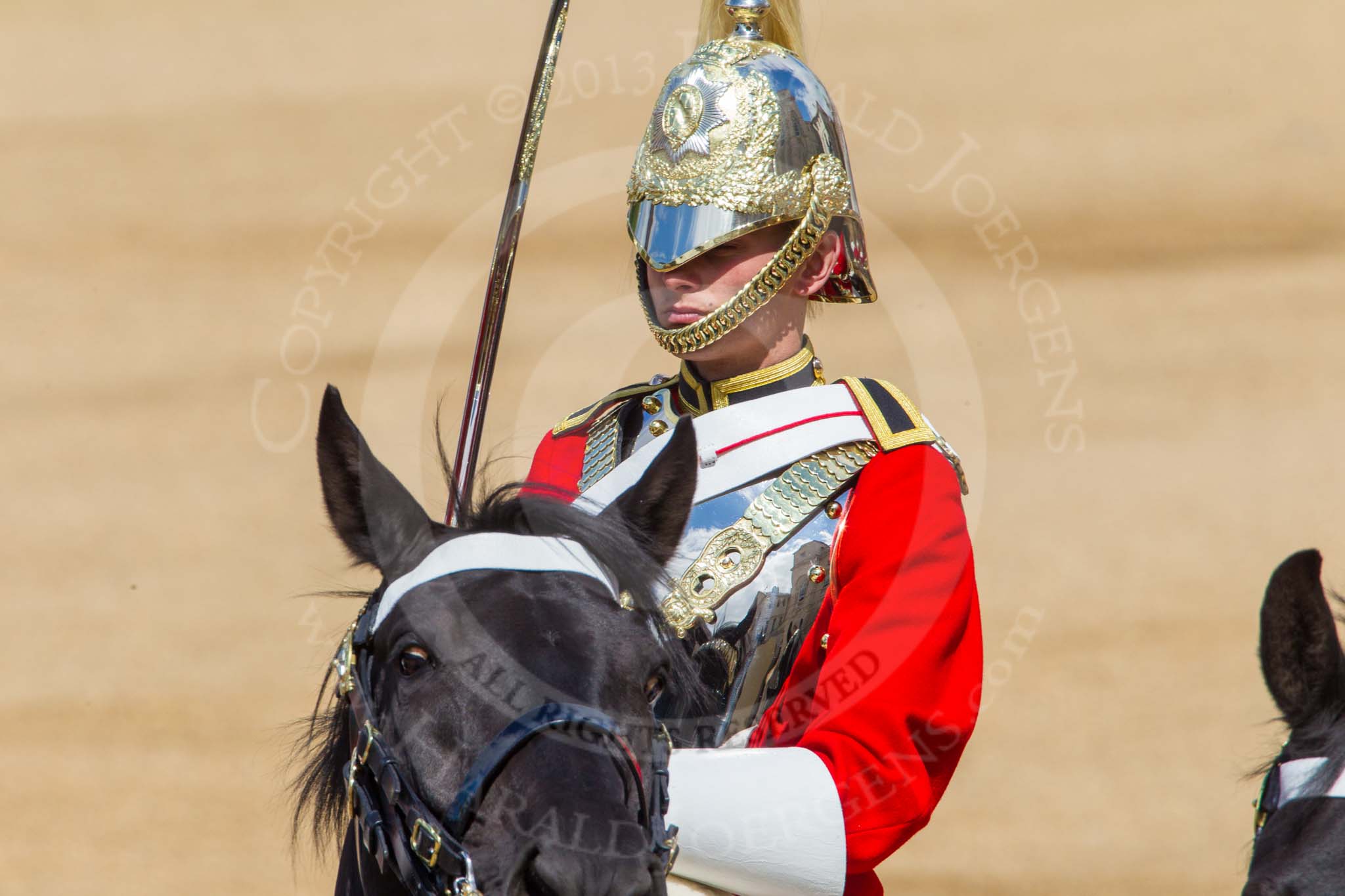 The Colonel's Review 2013: The Trooper of The Life Guards, following the Brigade Major at the head of the Royal Procession..
Horse Guards Parade, Westminster,
London SW1,

United Kingdom,
on 08 June 2013 at 10:57, image #261