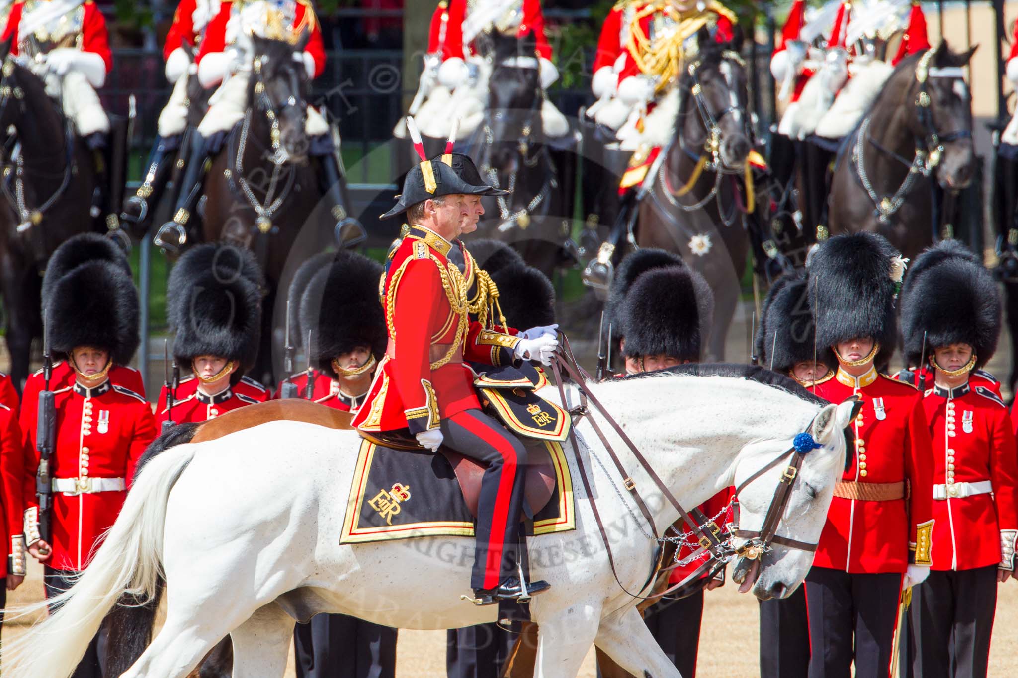 The Colonel's Review 2013: The Crown Equerry Colonel Toby Browne
Equerry in Waiting to Her Majesty, Lieutenant Colonel Alexander Matheson of Matheson, younger, during the Inspection of the Line..
Horse Guards Parade, Westminster,
London SW1,

United Kingdom,
on 08 June 2013 at 11:03, image #343