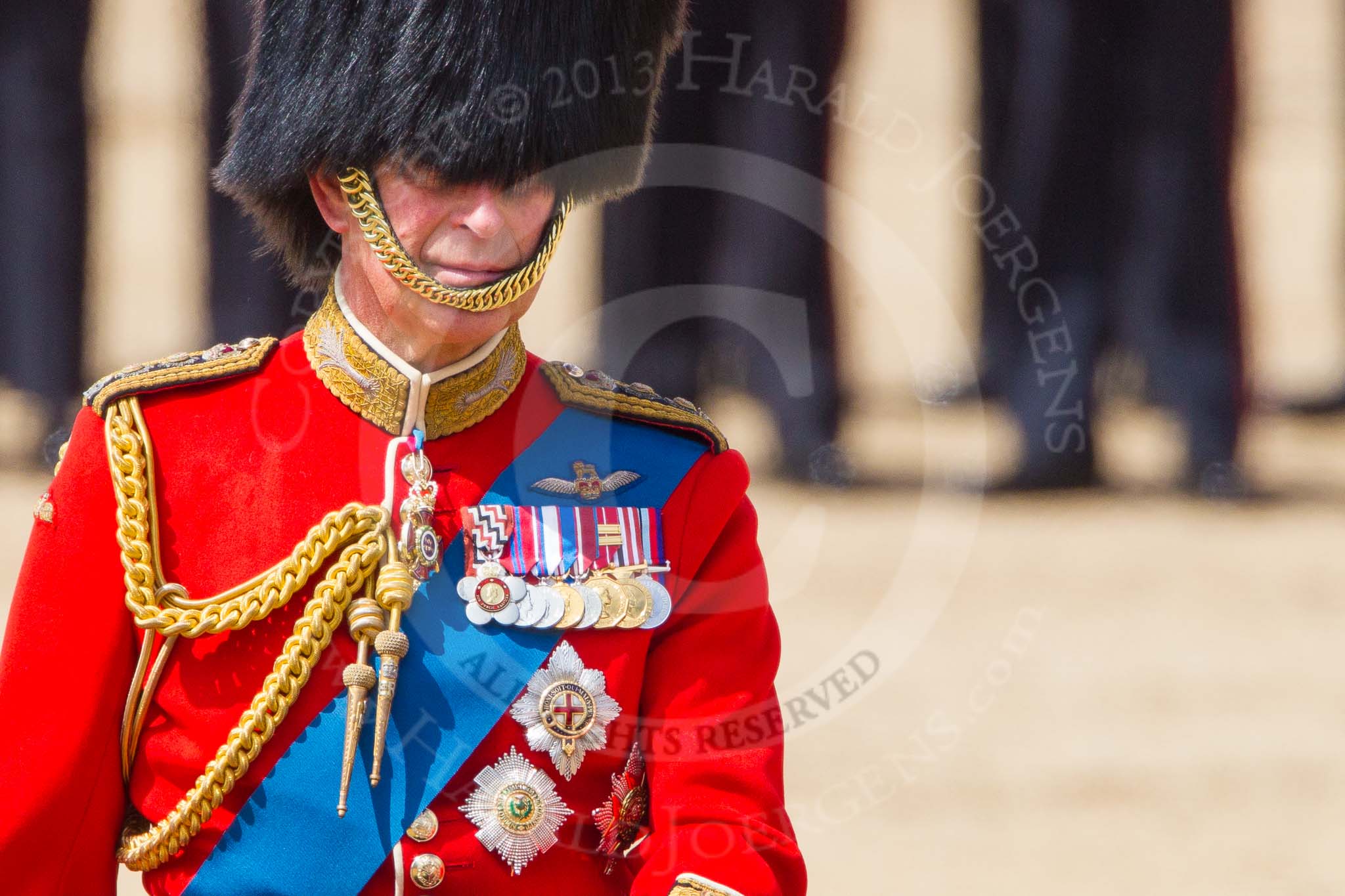 The Colonel's Review 2013: HRH The Prince of Wales, Colonel Welsh  Guards after the Inspection of the Line..
Horse Guards Parade, Westminster,
London SW1,

United Kingdom,
on 08 June 2013 at 11:06, image #392