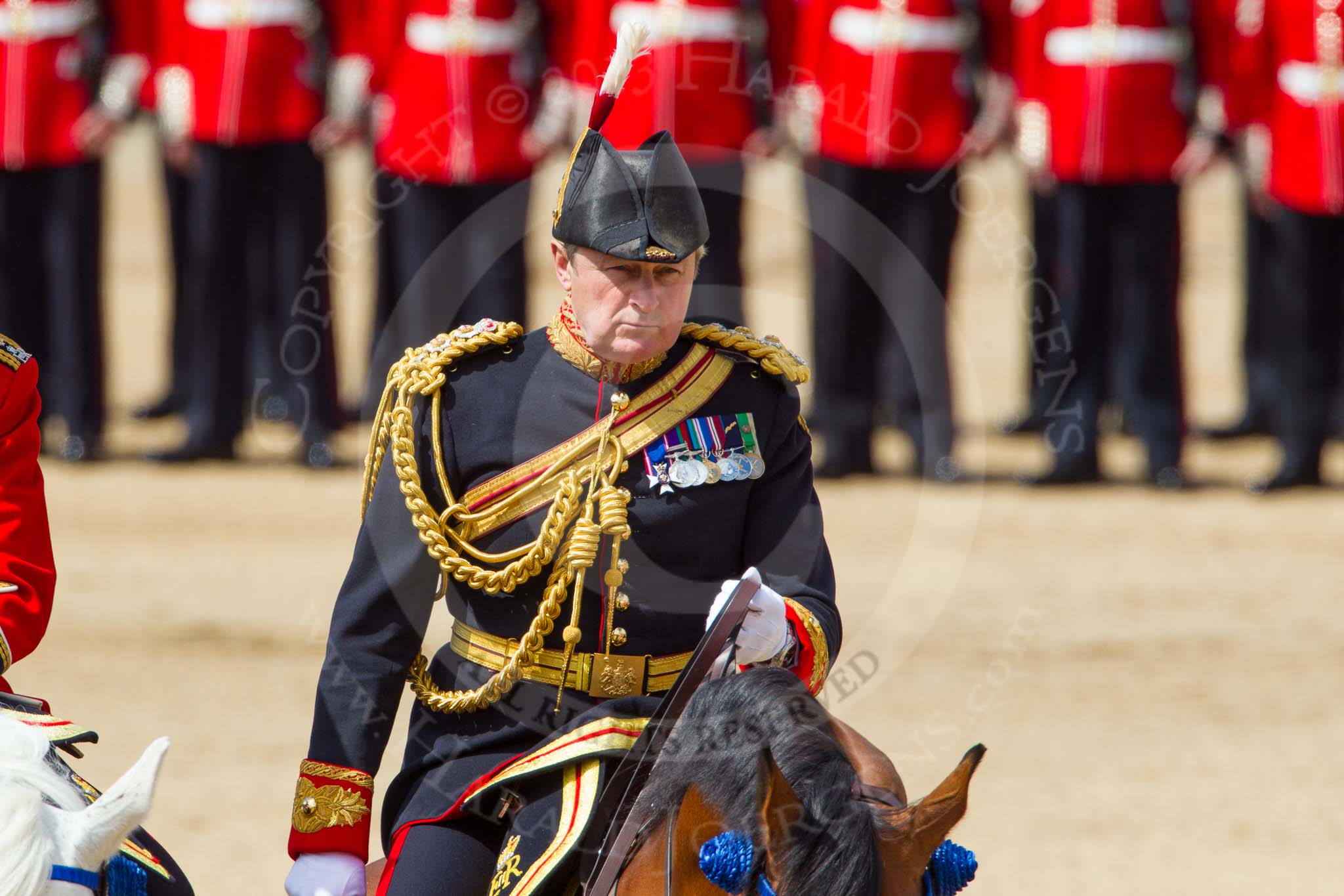 The Colonel's Review 2013: Crown Equerry Colonel Toby Browne in focus behind the Royal Colonels..
Horse Guards Parade, Westminster,
London SW1,

United Kingdom,
on 08 June 2013 at 11:06, image #398