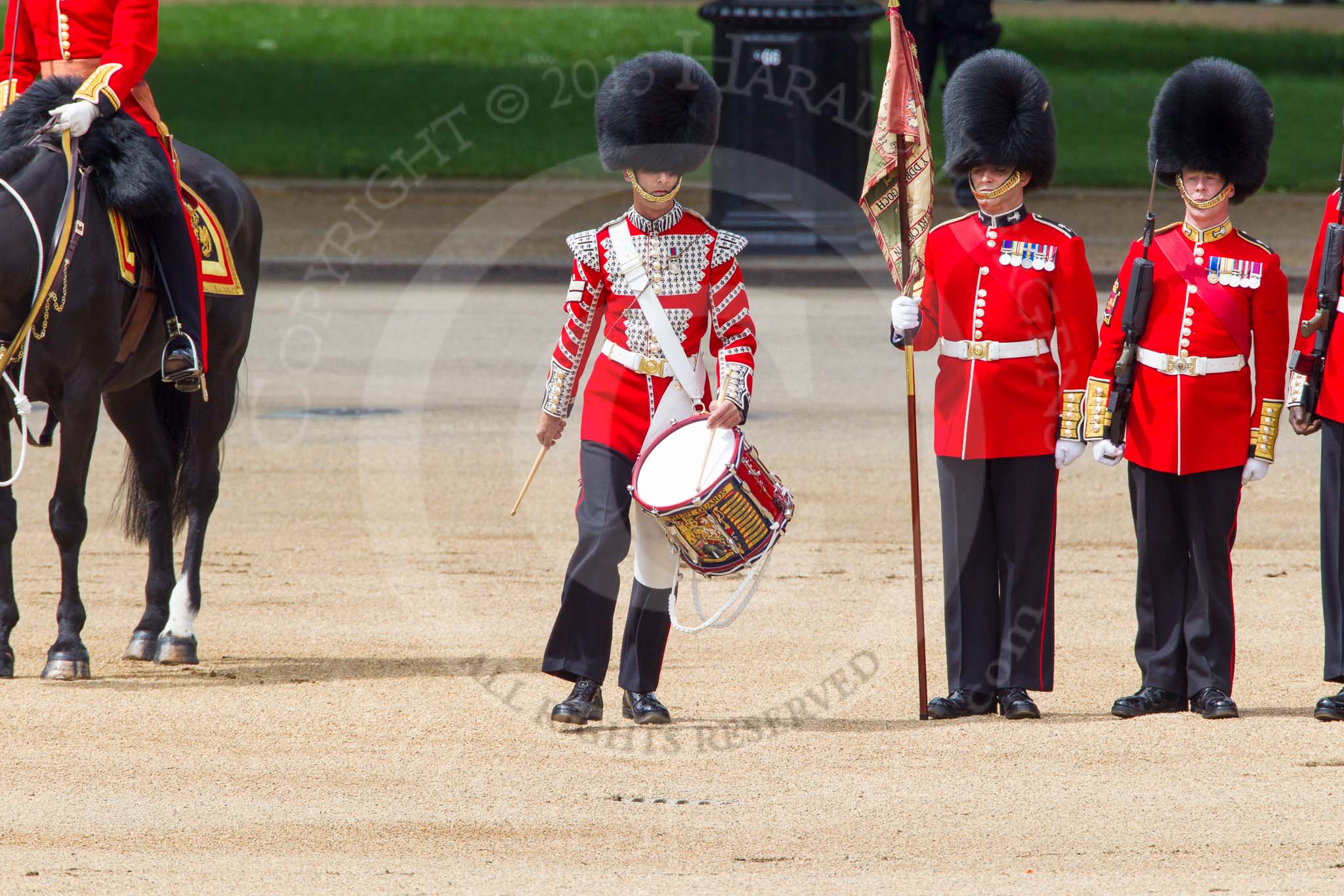 The Colonel's Review 2013: The "Lone Drummer", Lance Corporal Christopher Rees,  marches forward to re-join the band..
Horse Guards Parade, Westminster,
London SW1,

United Kingdom,
on 08 June 2013 at 11:15, image #470