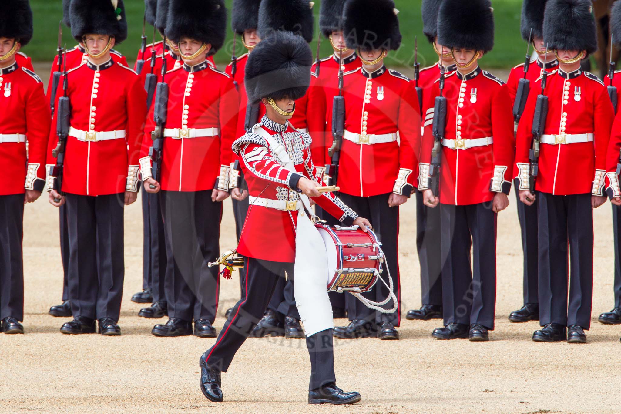 The Colonel's Review 2013: The "Lone Drummer", Lance Corporal Christopher Rees,  marches forward to re-join the band..
Horse Guards Parade, Westminster,
London SW1,

United Kingdom,
on 08 June 2013 at 11:15, image #473