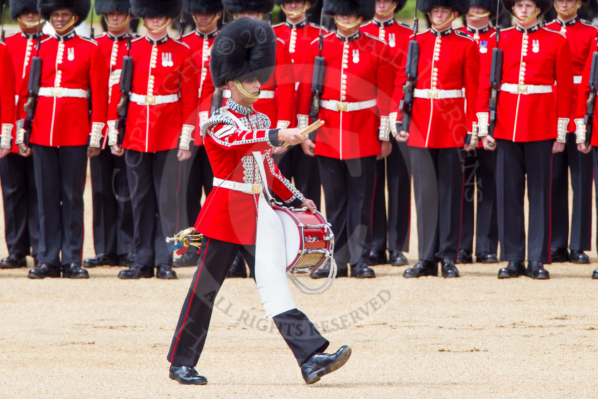 The Colonel's Review 2013: The "Lone Drummer", Lance Corporal Christopher Rees,  marches forward to re-join the band..
Horse Guards Parade, Westminster,
London SW1,

United Kingdom,
on 08 June 2013 at 11:15, image #475