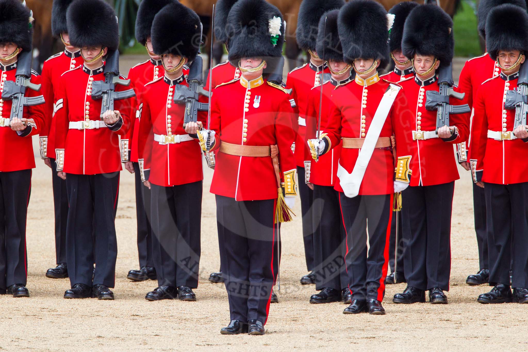 The Colonel's Review 2013: Captain F O Lloyd-George gives the orders for No. 1 Guard (Escort for the Colour),1st Battalion Welsh Guards..
Horse Guards Parade, Westminster,
London SW1,

United Kingdom,
on 08 June 2013 at 11:15, image #479