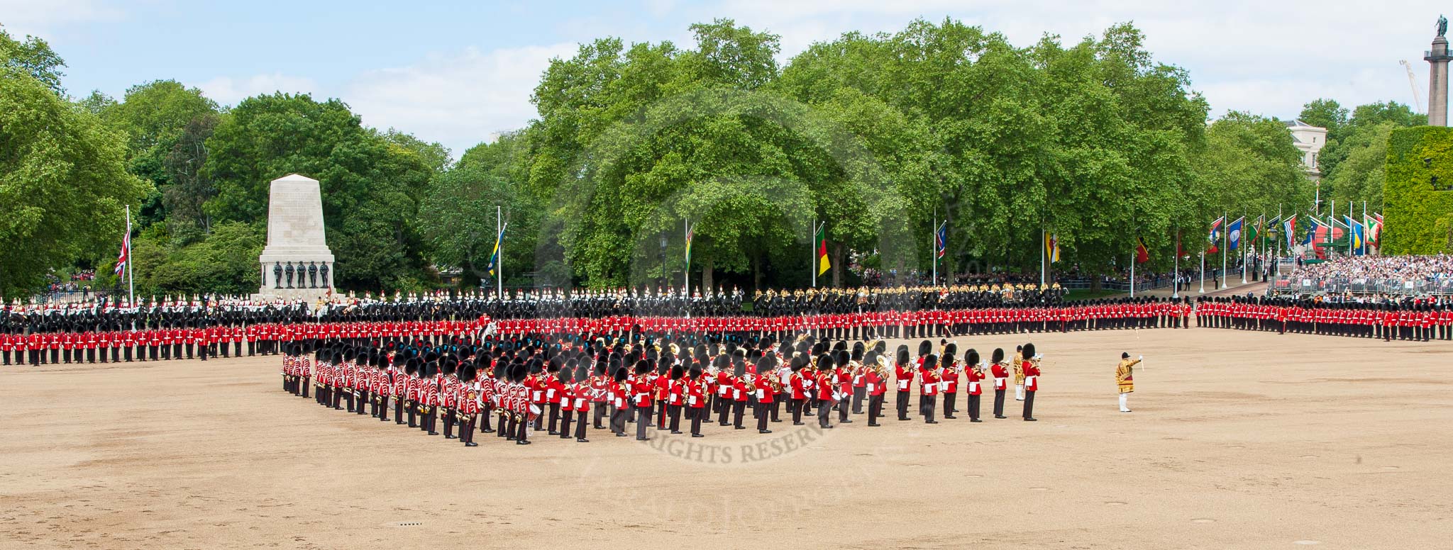 The Colonel's Review 2013: The massed Bands and Corps of Drums in the center of the Horse Guards Parade..
Horse Guards Parade, Westminster,
London SW1,

United Kingdom,
on 08 June 2013 at 11:14, image #464