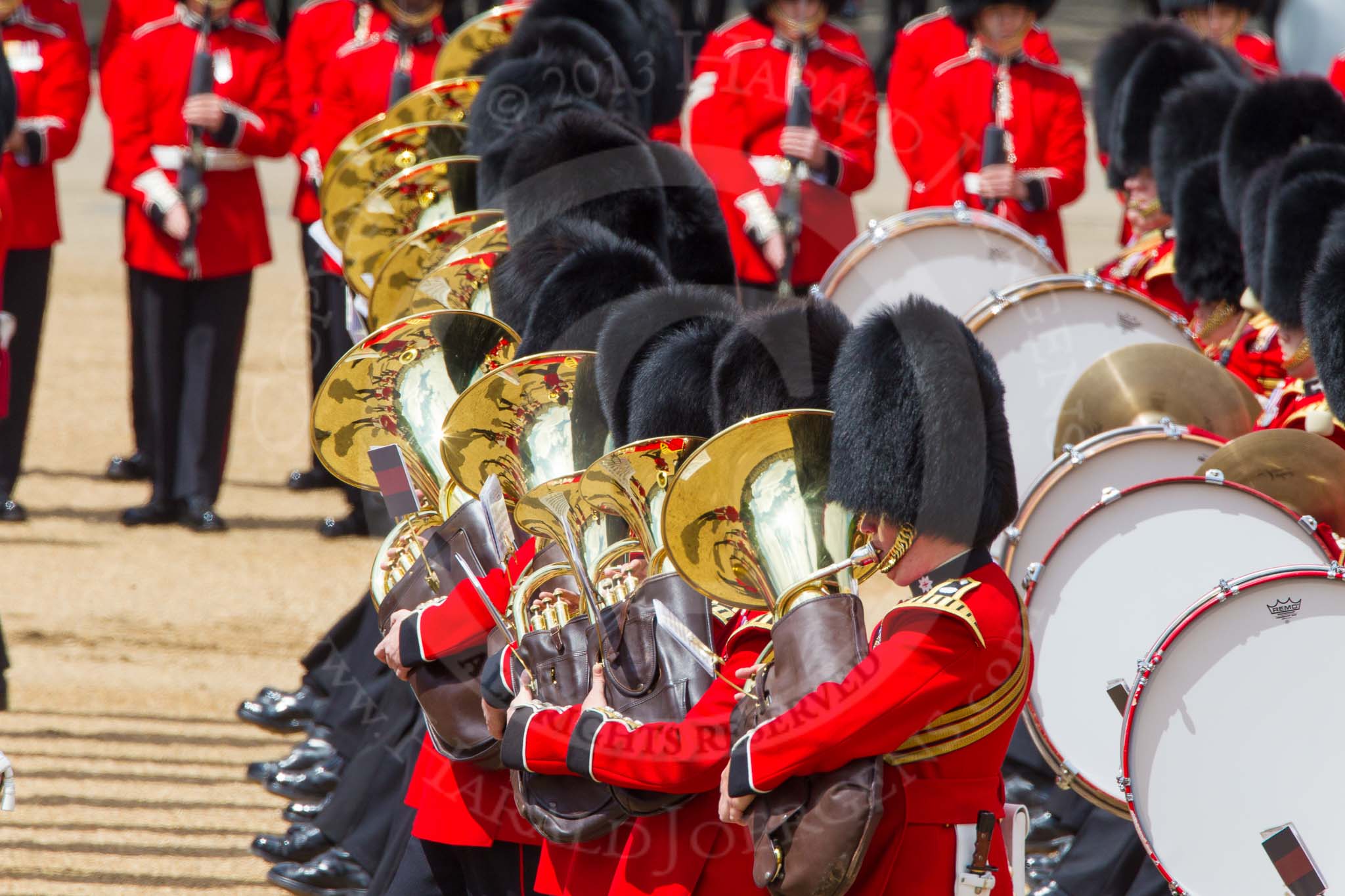 The Colonel's Review 2013: Tthe Massed Bands as they are playing the Grenadiers Slow March..
Horse Guards Parade, Westminster,
London SW1,

United Kingdom,
on 08 June 2013 at 11:23, image #561