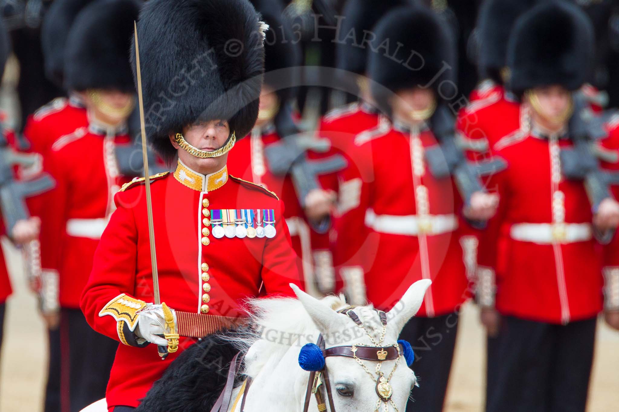 The Colonel's Review 2013: The Field Officer in Brigade Waiting, Lieutenant Colonel Dino Bossi, Welsh Guards gives the command to form divisions..
Horse Guards Parade, Westminster,
London SW1,

United Kingdom,
on 08 June 2013 at 11:27, image #591