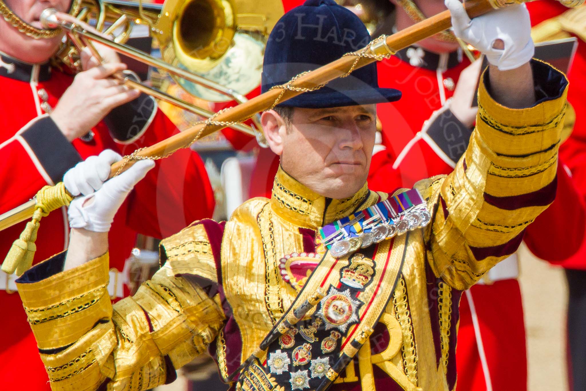 The Colonel's Review 2013: A close-up, profile view of Senior Drum Major M J Betts, Grenadier Guards..
Horse Guards Parade, Westminster,
London SW1,

United Kingdom,
on 08 June 2013 at 11:37, image #654