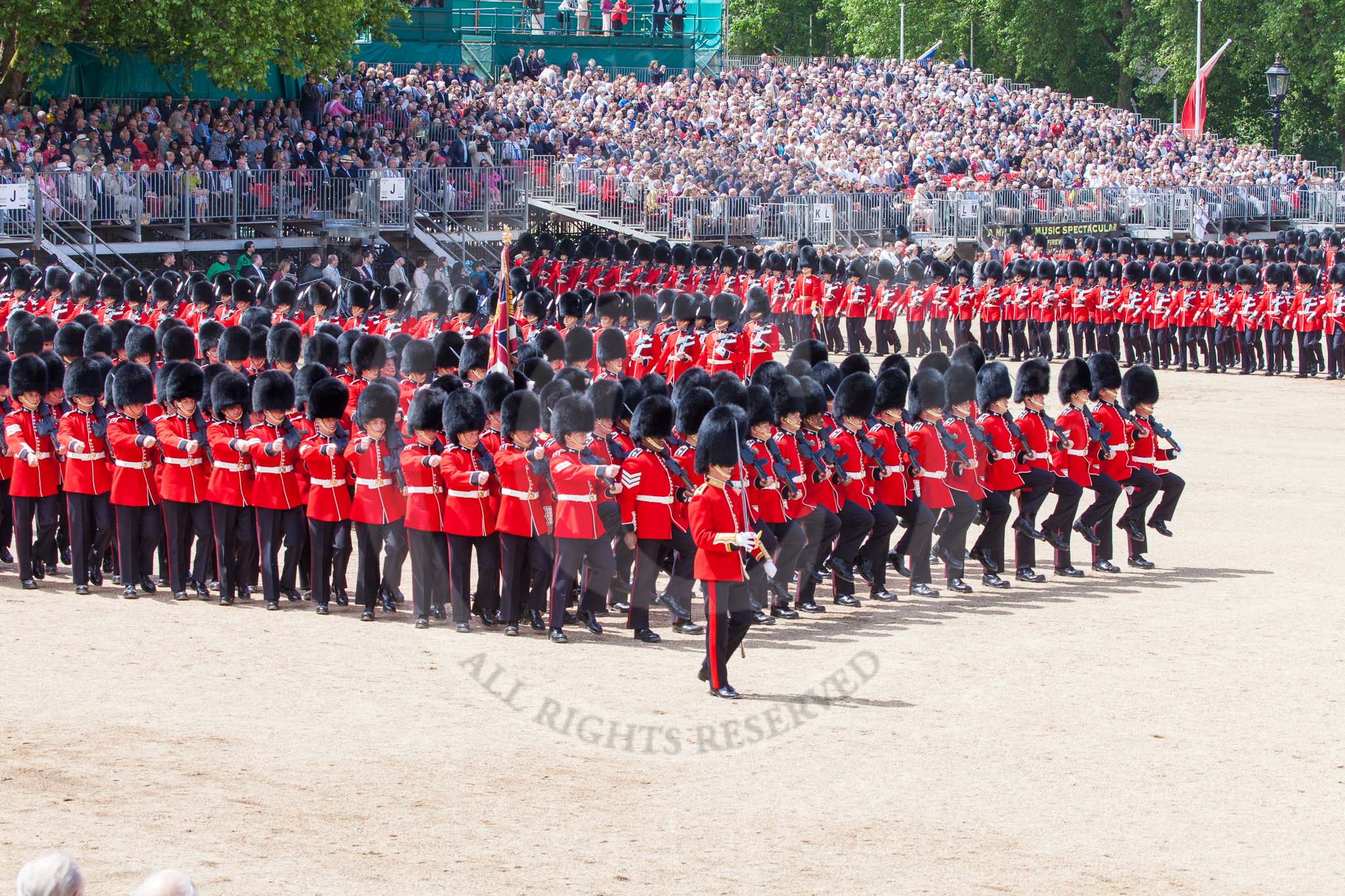 The Colonel's Review 2013: The March Past in Quick Time - the Major of the Parade, Major H G C Bettinson, Welsh Guards, and the Field Officer in Brigade Waiting, Lieutenant Colonel Dino Bossi, Welsh Guards..
Horse Guards Parade, Westminster,
London SW1,

United Kingdom,
on 08 June 2013 at 11:43, image #685