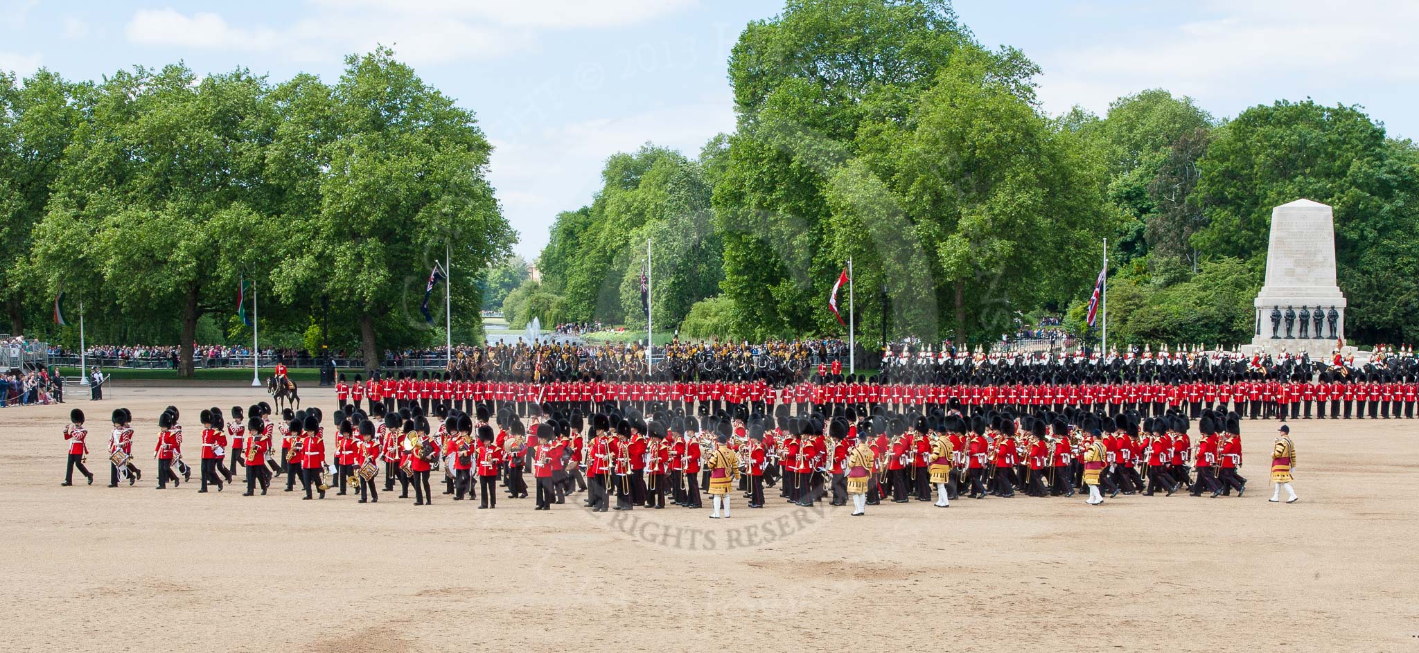 The Colonel's Review 2013: The Massed Band march away to leave room for  the Mounted Bands..
Horse Guards Parade, Westminster,
London SW1,

United Kingdom,
on 08 June 2013 at 11:49, image #715