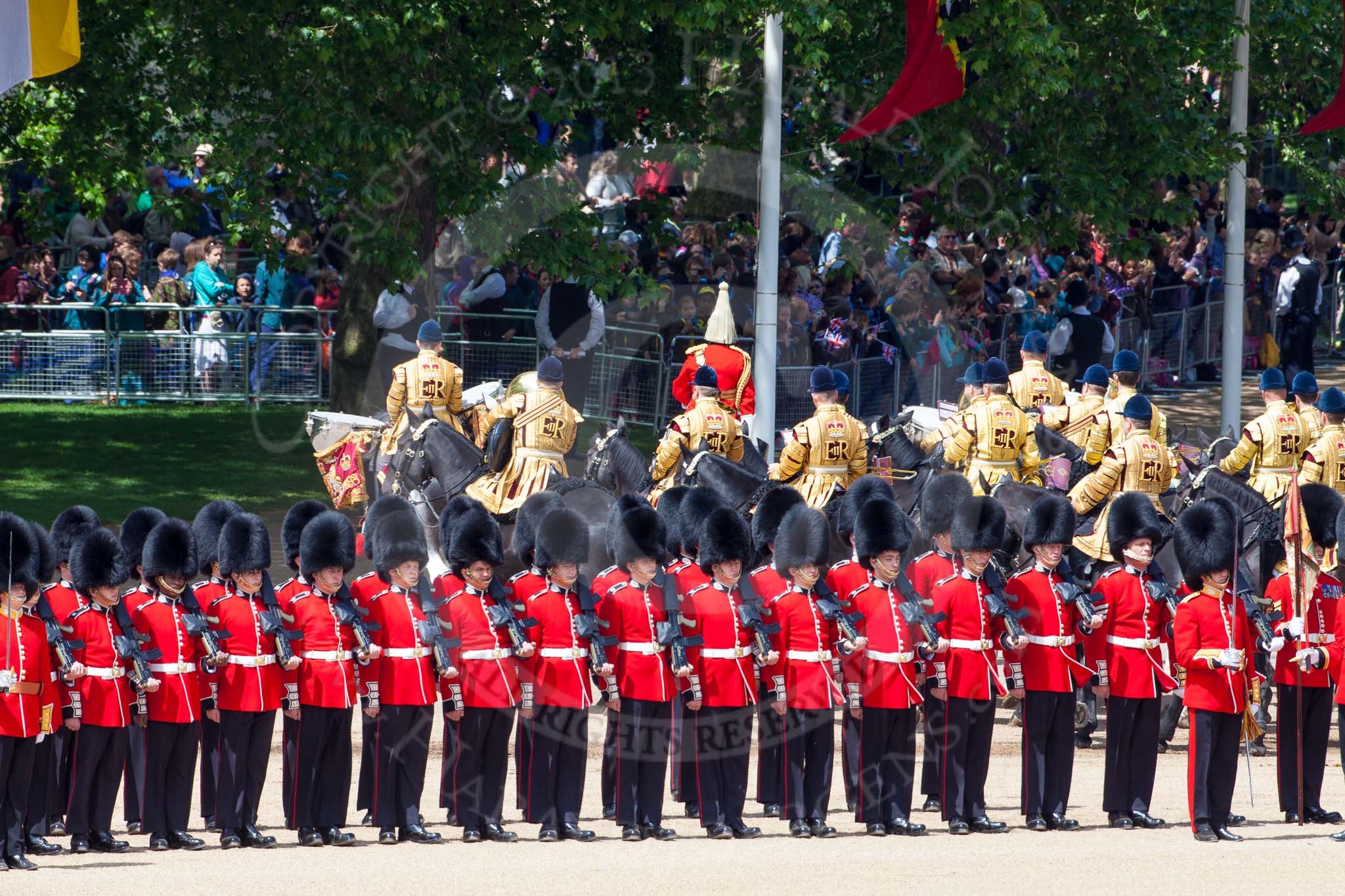 The Colonel's Review 2013: The Mounted Bands of the Household Cavalry are ready to leave, they follow the Royal Horse Artillery to march off via The Mall..
Horse Guards Parade, Westminster,
London SW1,

United Kingdom,
on 08 June 2013 at 12:02, image #806